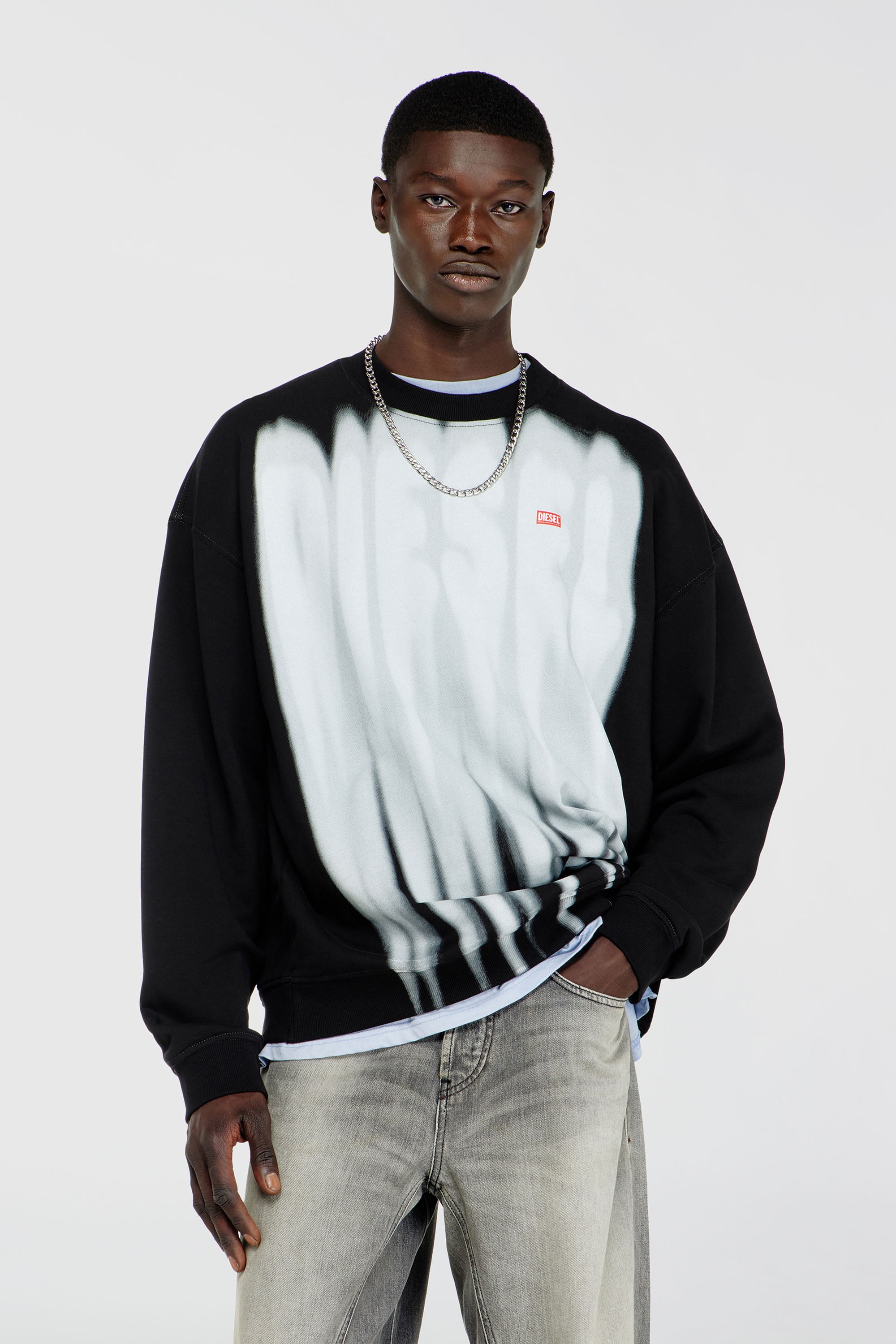 Diesel - S-BOXT-AA1, Male's プルオーバースウェット in ブラック/ホワイト - 1