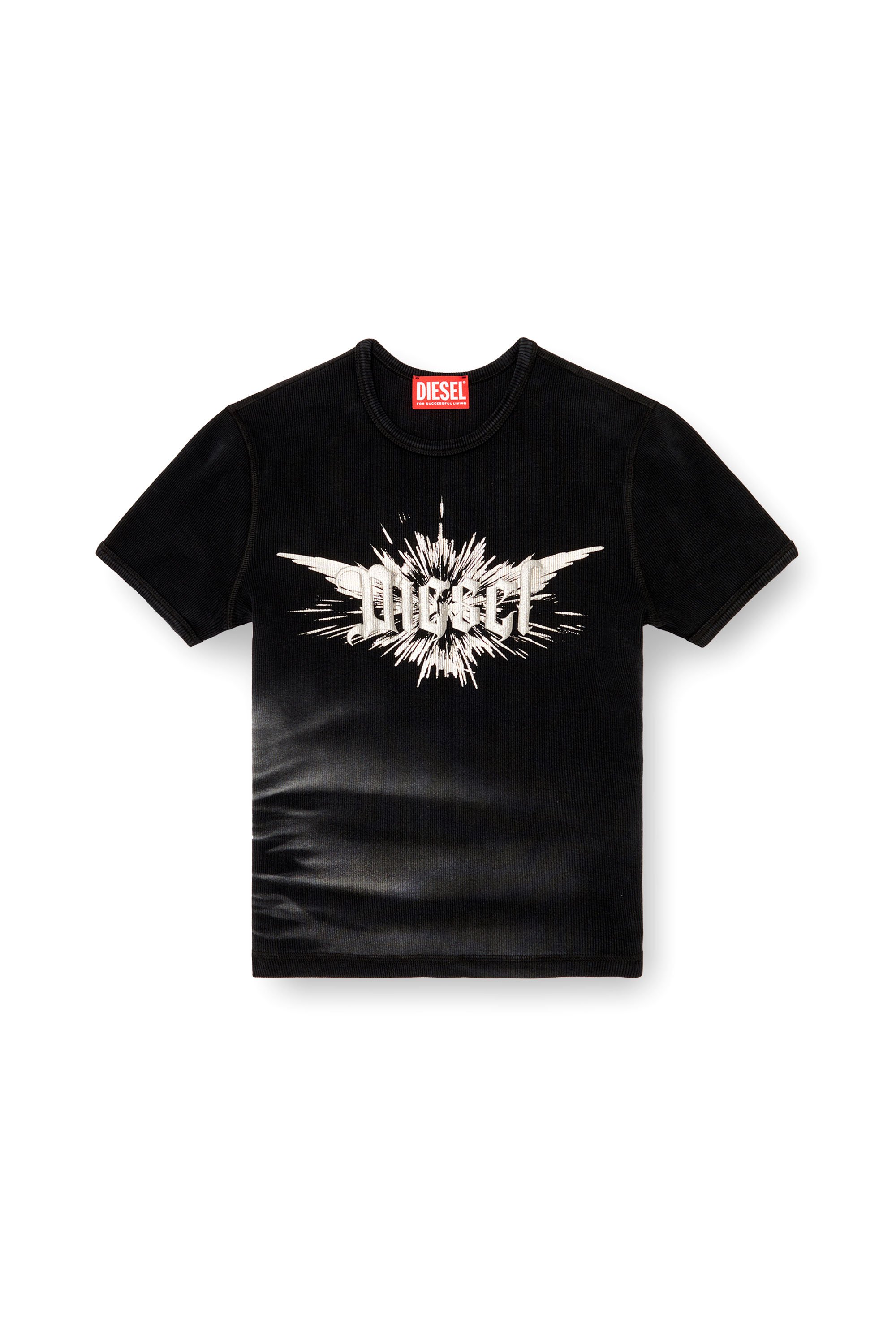 Diesel - T-ELE-LONG-P2, Female's T-shirt with winged Diesel foil print in ブラック - 3