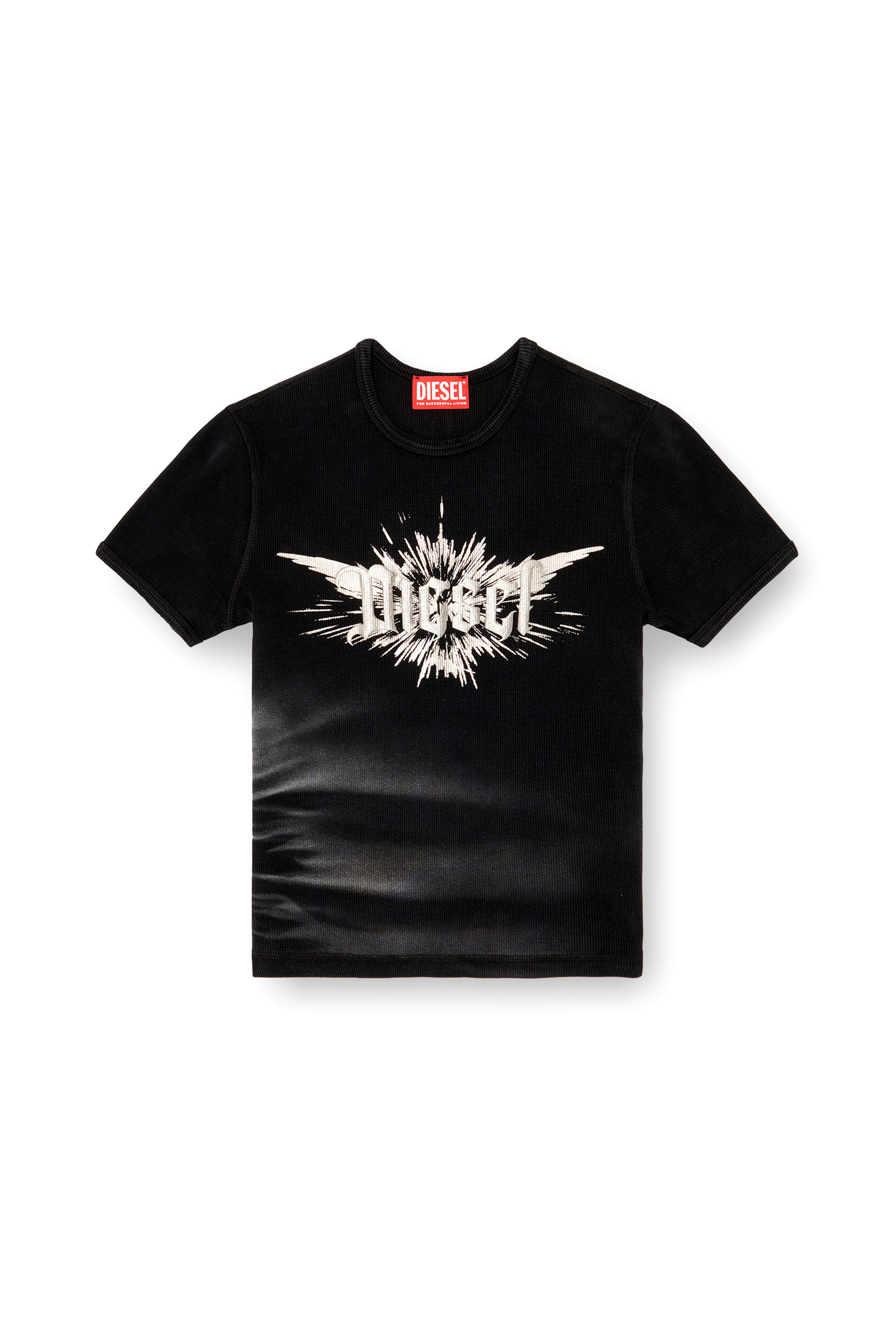 Diesel - T-ELE-LONG-P2, Female's T-shirt with winged Diesel foil print in ブラック - 2