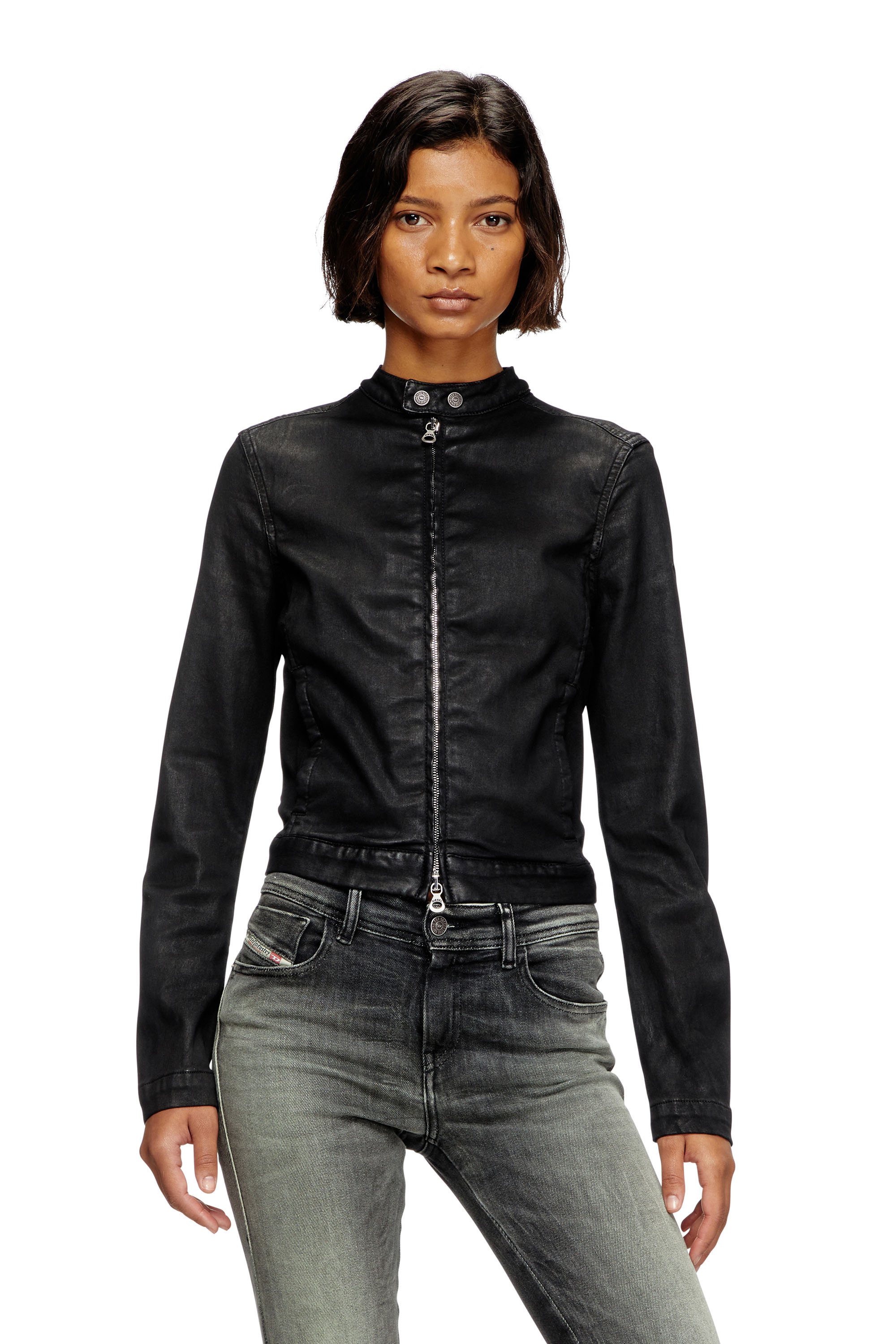 Diesel - DE-MORNIN JOGG, Female's Moto jacket in coated denim in ブラック - 1