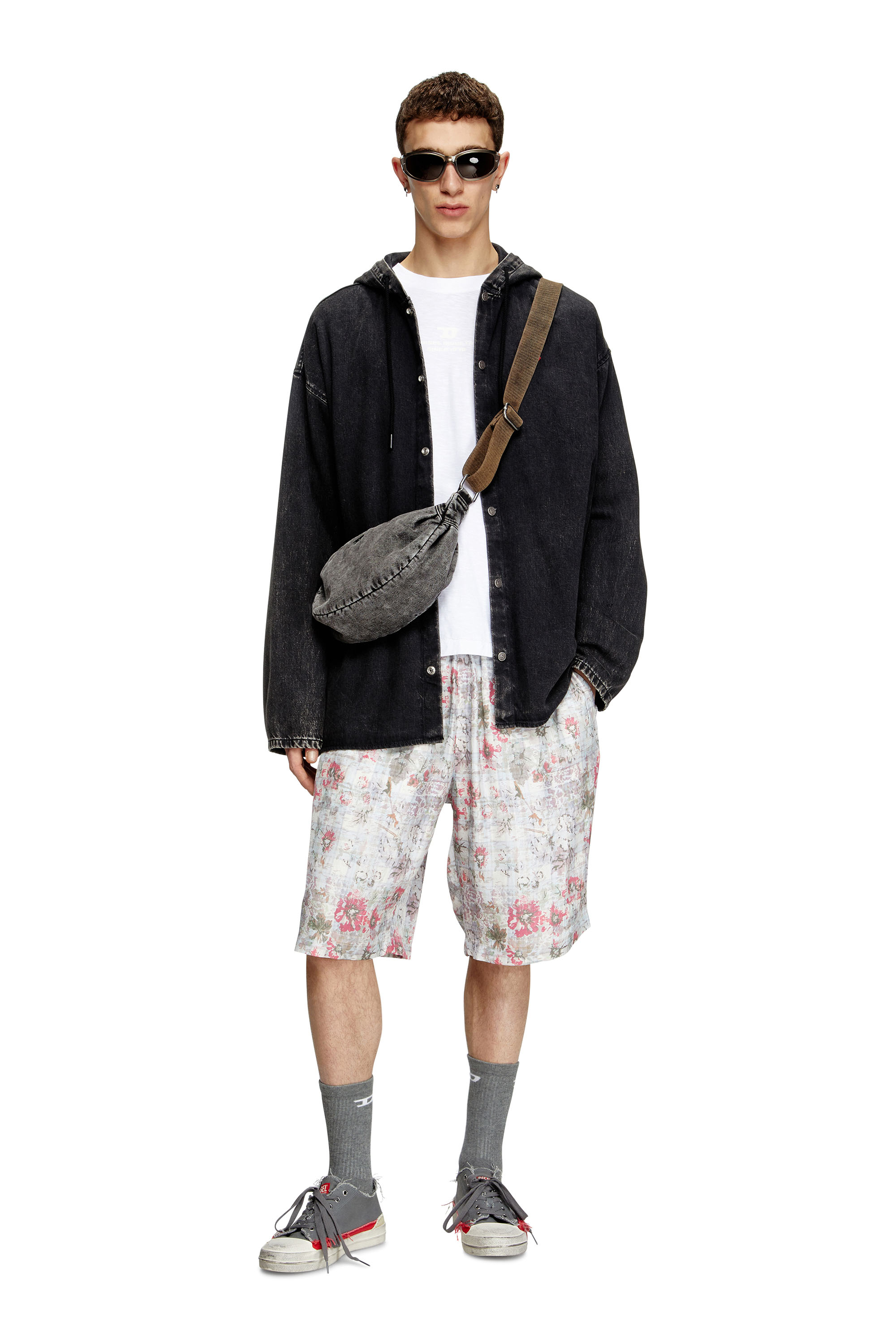 Diesel - P-LEYS, Male's Acetate shorts with floral print in ブルー/ピンク - 1