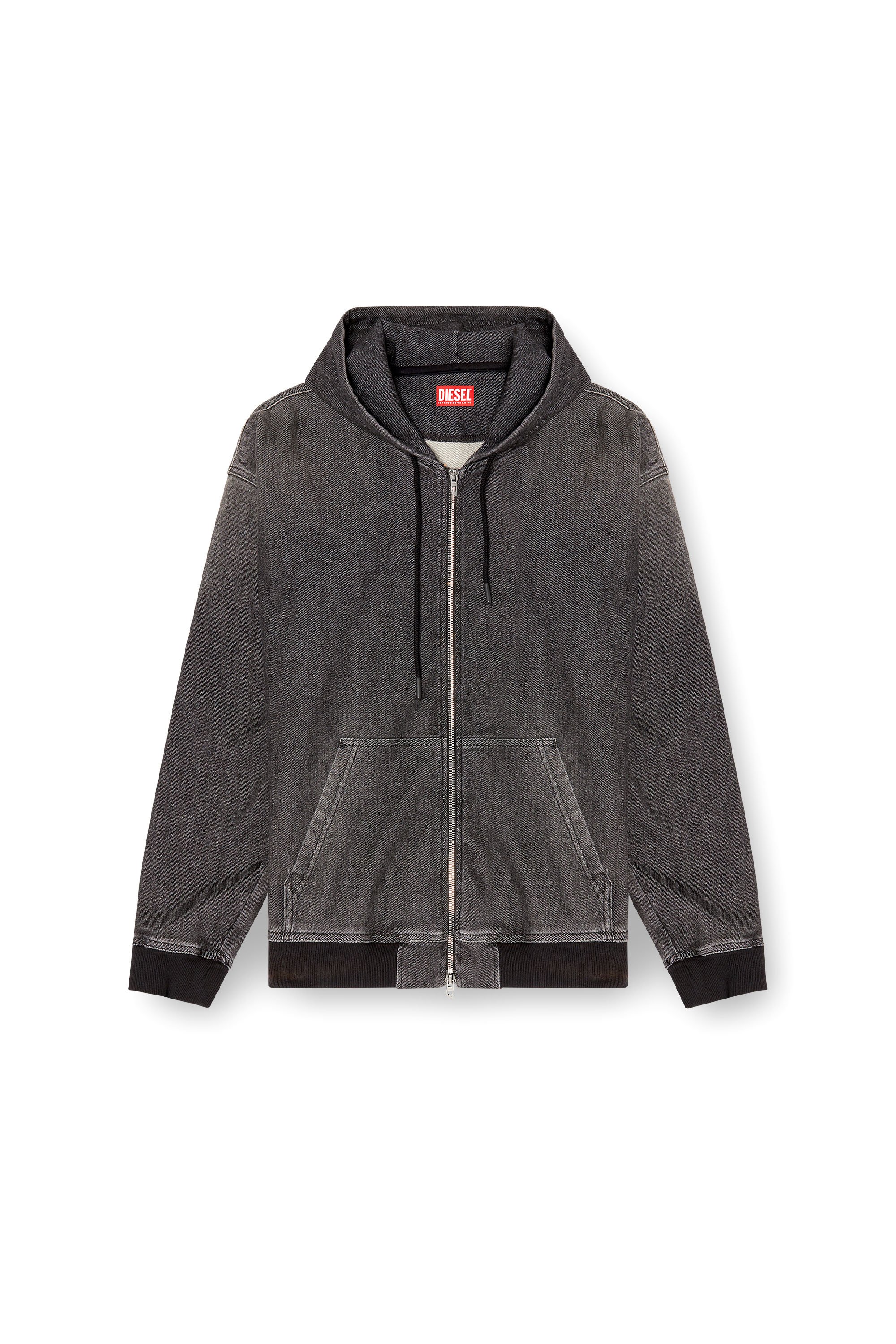 Diesel - D-GIRI-S TRACK, Unisex's Zipped hoodie in dirt-effect Track Denim in ブラック - 4