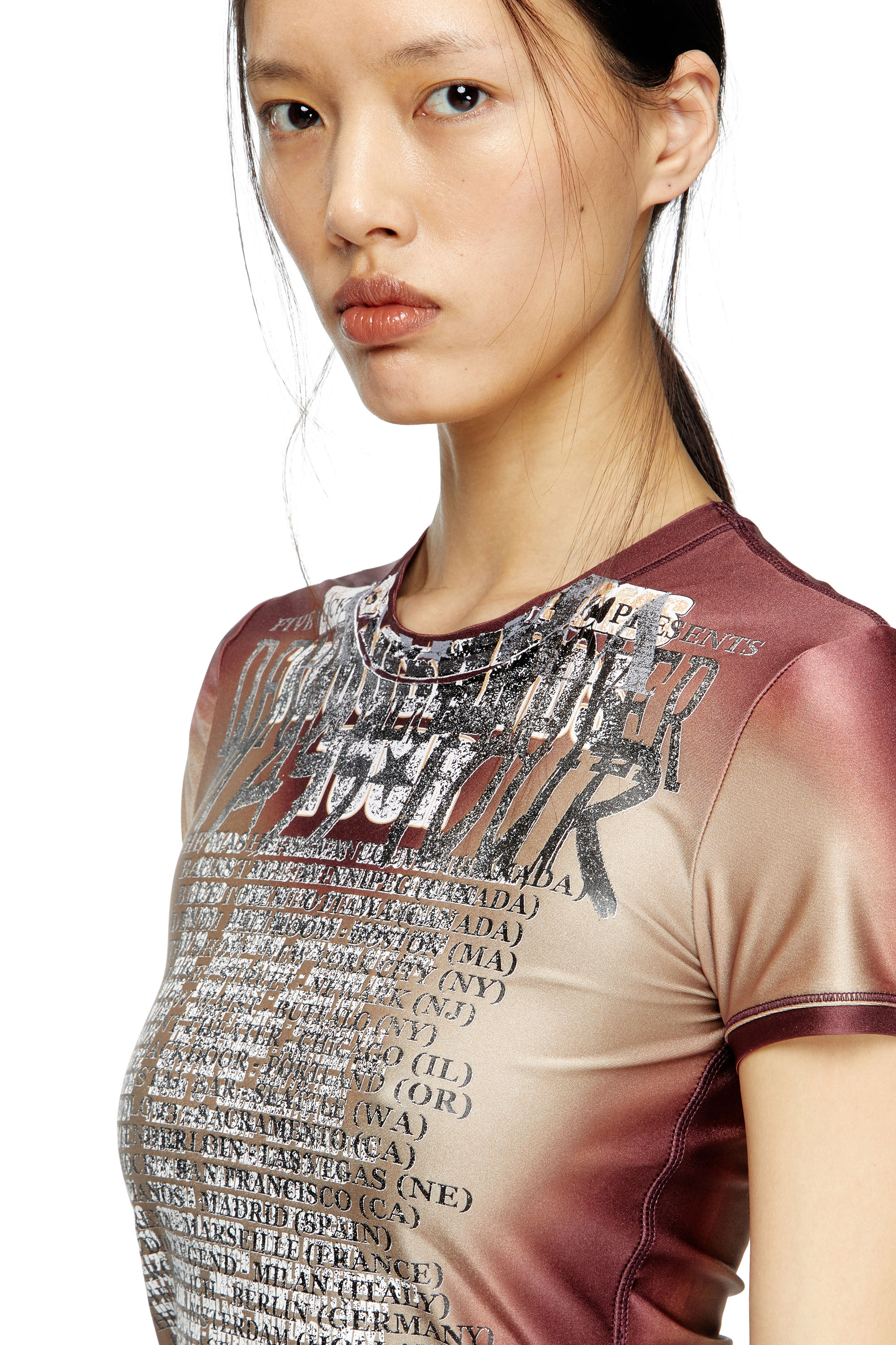 Diesel - T-KALYC, Female's Short-sleeve top with lyrics print in ブラウン - 5