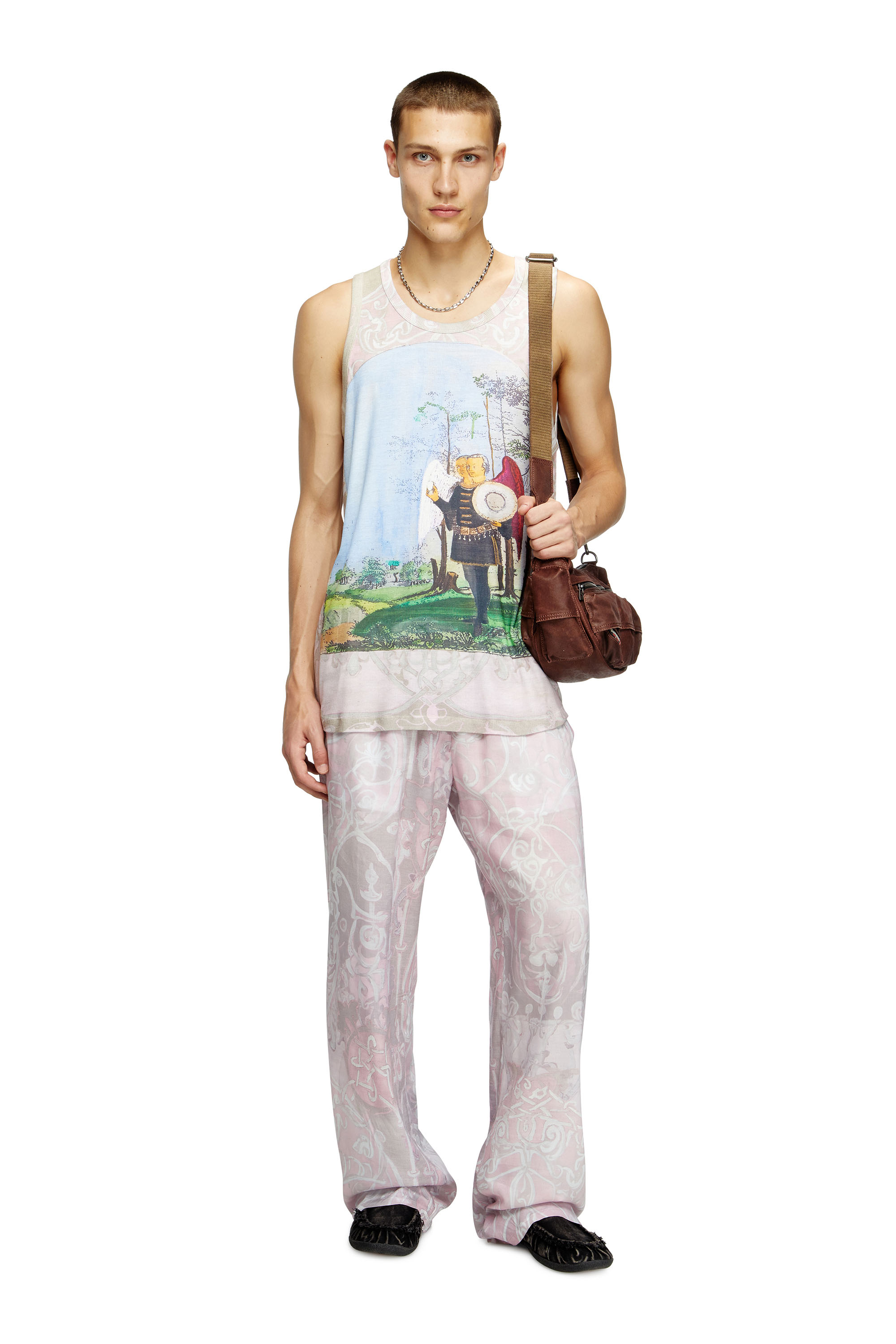 Diesel - T-ALY, Male's Tank top with medieval print in ピンク / ホワイト - 2
