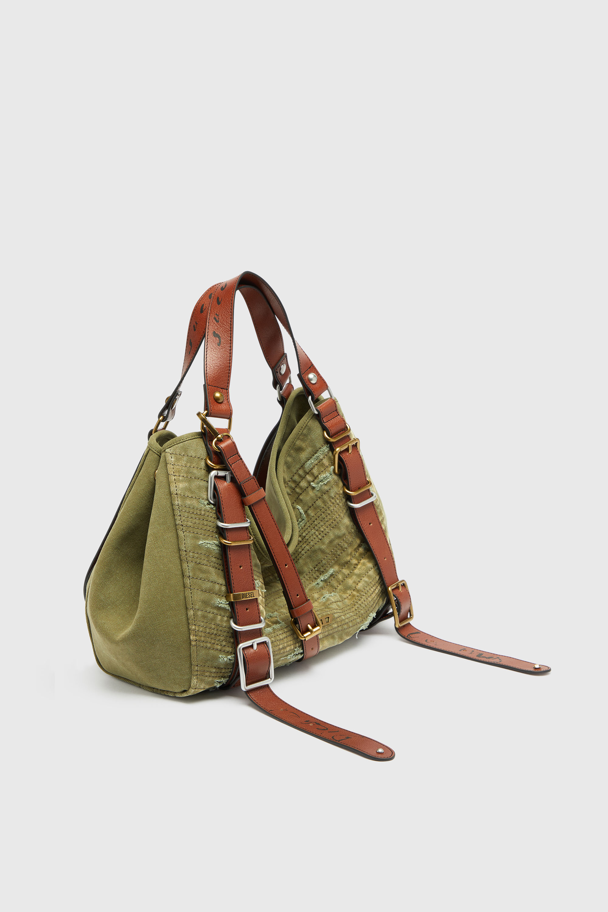 Diesel - D-ONE TOPHANDLE M, Unisex's D-One-Medium top-handle bag in distressed canvas in ミリタリーグリーン - 4
