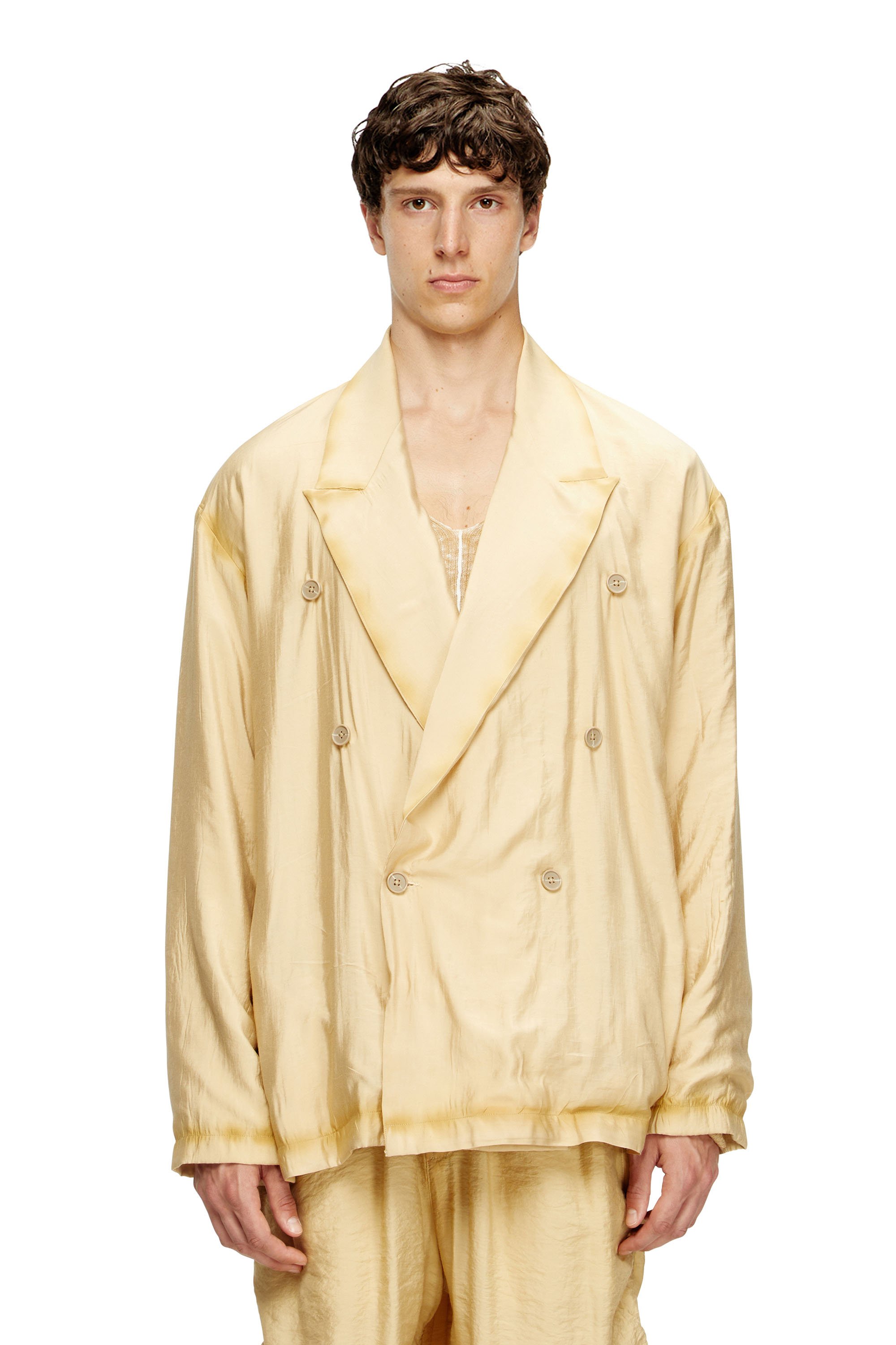 Diesel - J-KEYSERY, Male's Double-breasted blazer in wrinkled shell in ベージュ - 1