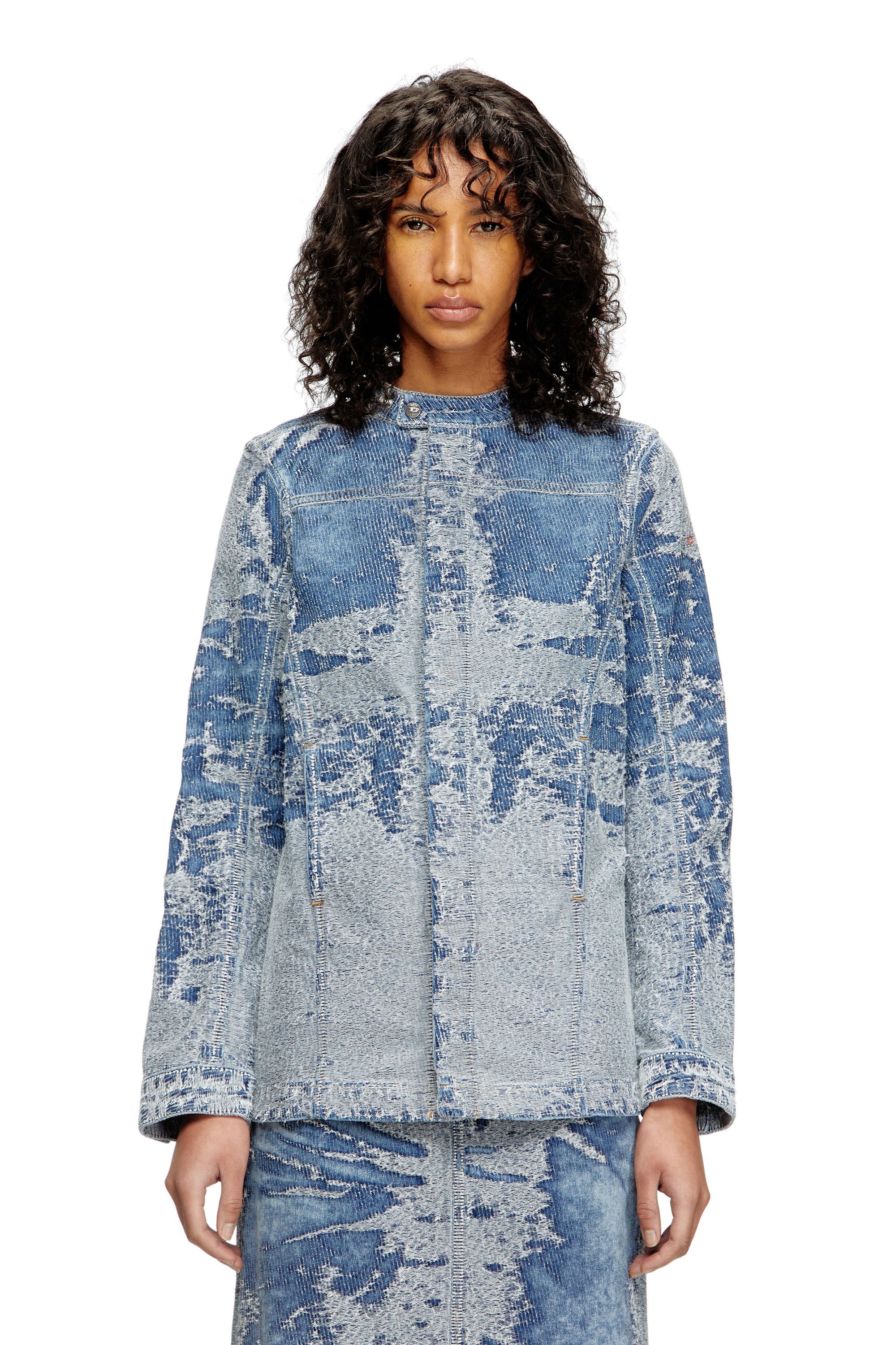 Diesel - DE-MOR-S1, Female's Jacket in distressed jacquard denim in ミディアムブルー - 1