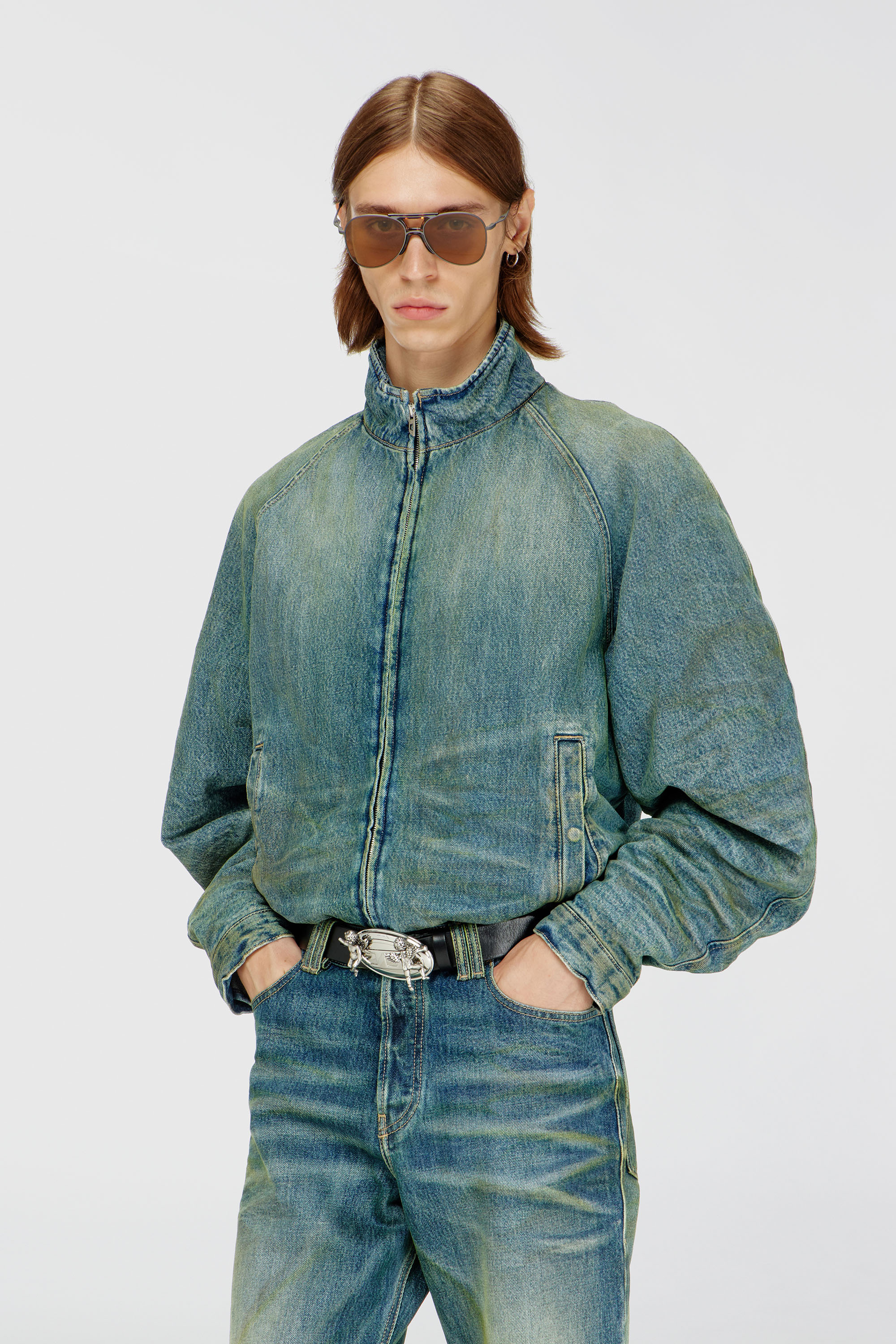 Diesel - D-BARUS-FSJ2, Male's Padded jacket in dirty-effect creased denim in null - 1