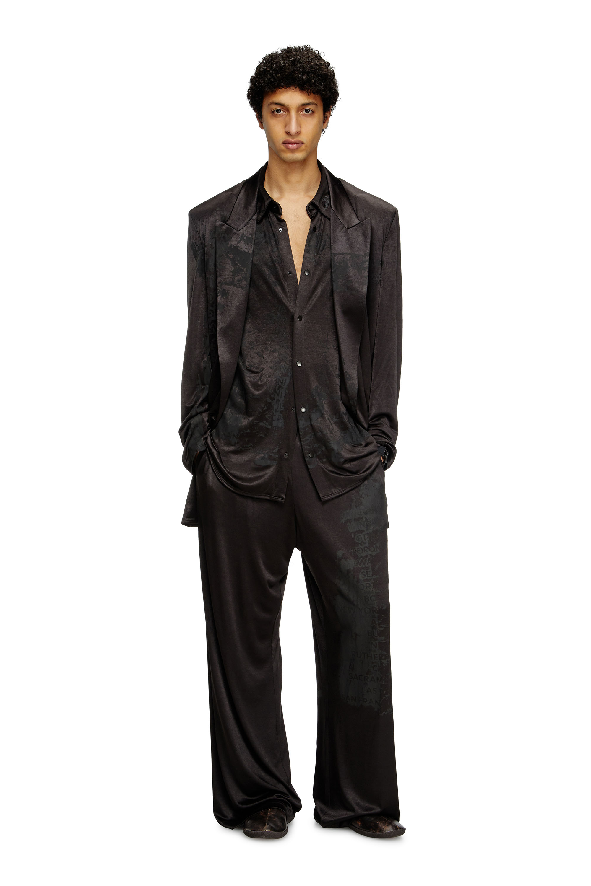 Diesel - P-JESPER-PLAIN, Male's Pants in gathered acetate jersey in ブラック - 3