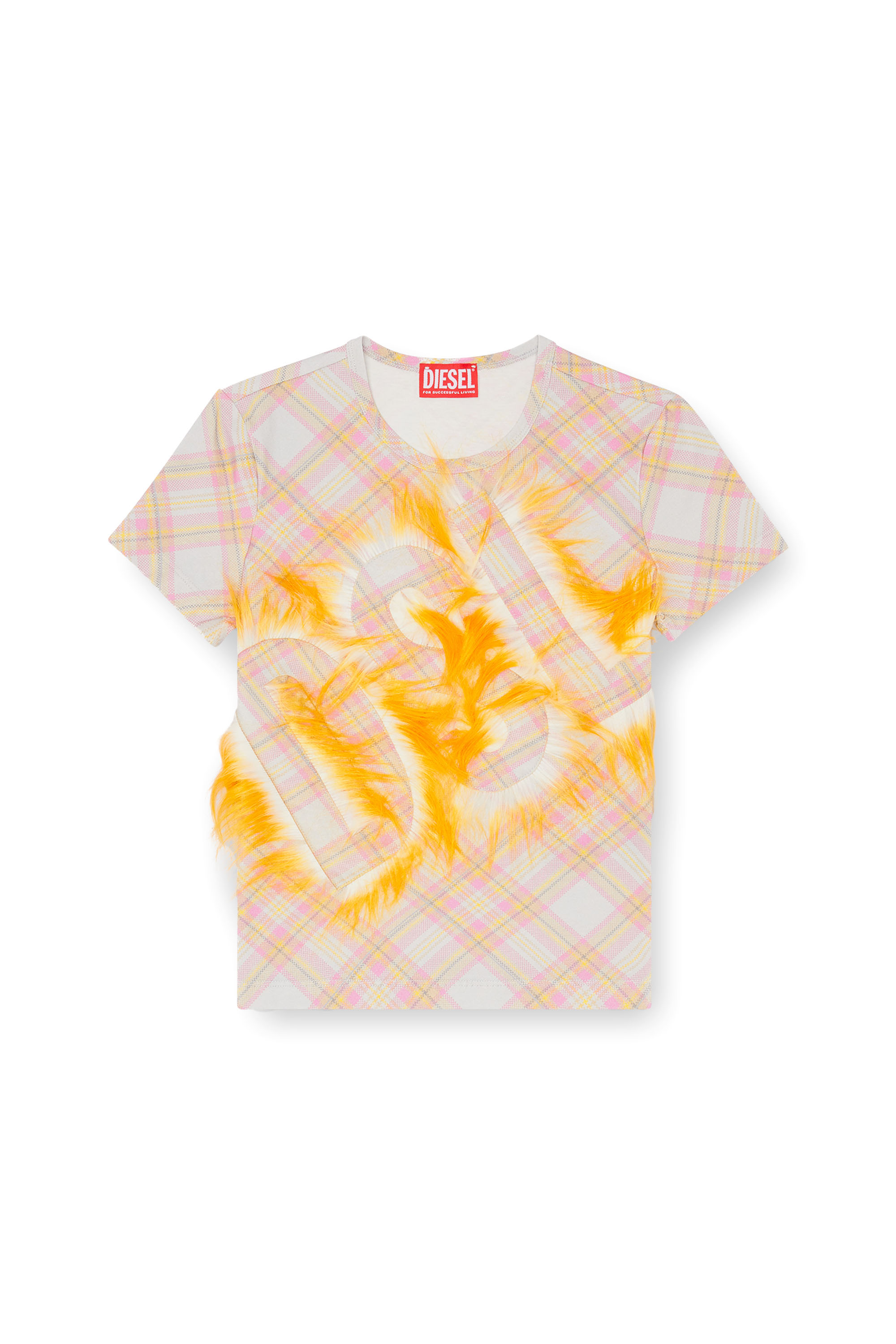 Diesel - T-UNFURY, Female's Check top with fuzzy logo in ピンク/オレンジ - 3