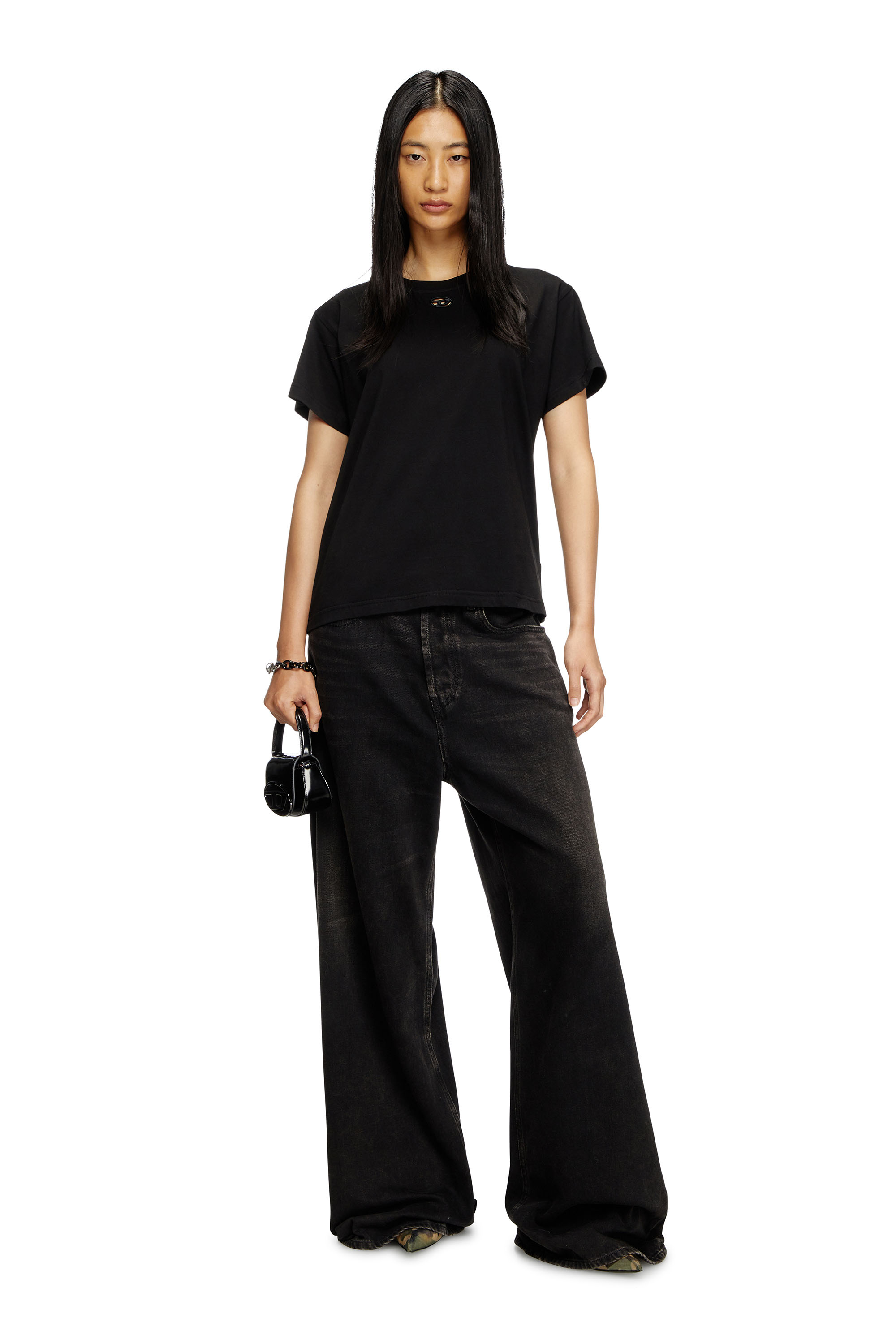 Diesel - T-MAREY, Female's T-shirt with small Oval D in ブラック - 2