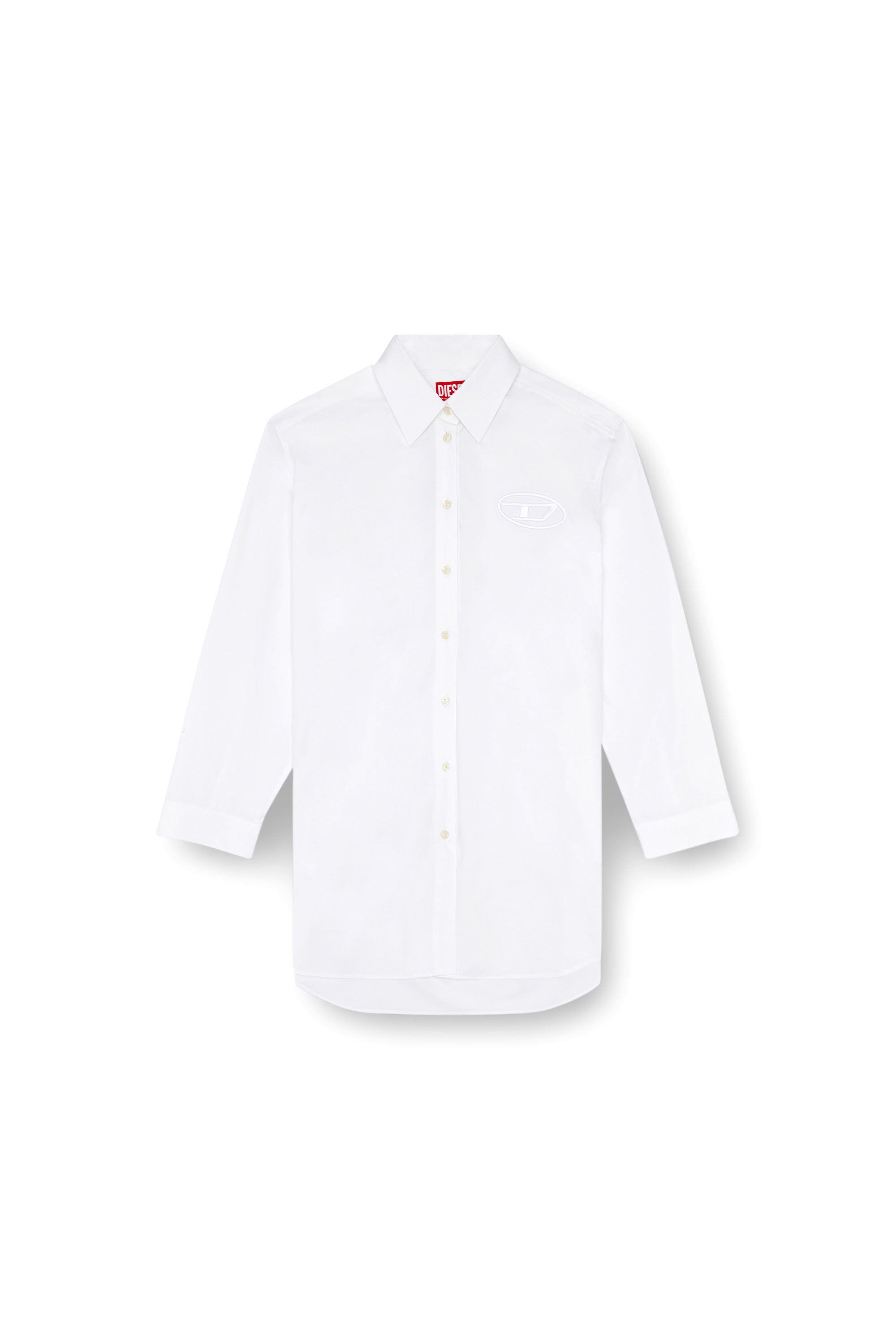 Diesel - D-DALIS, Female's Short shirt dress with embroidered logo in ホワイト - 3