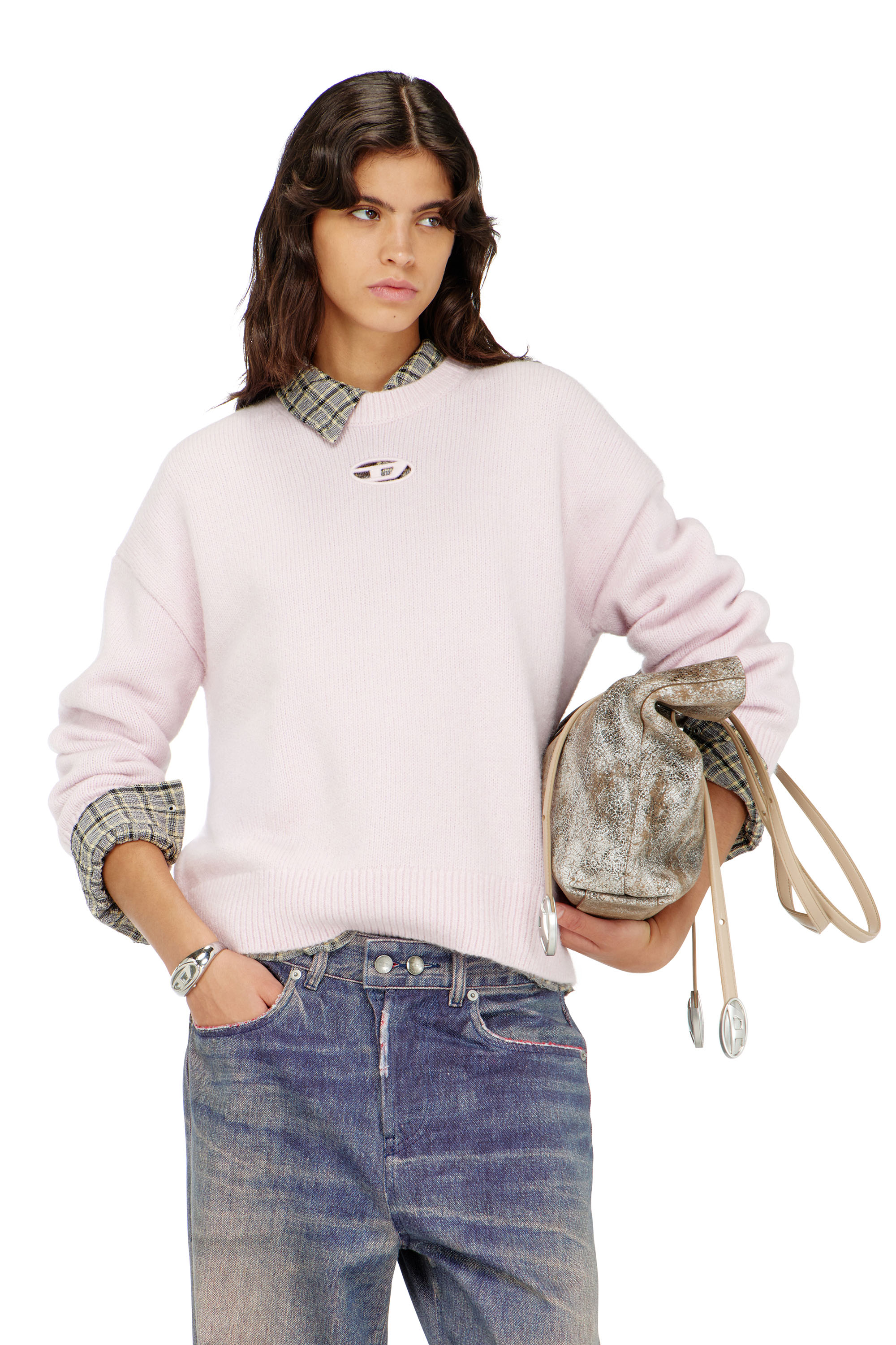 Diesel - M-AREETA, Female's プルオーバーニット in ピンク / ホワイト - 3