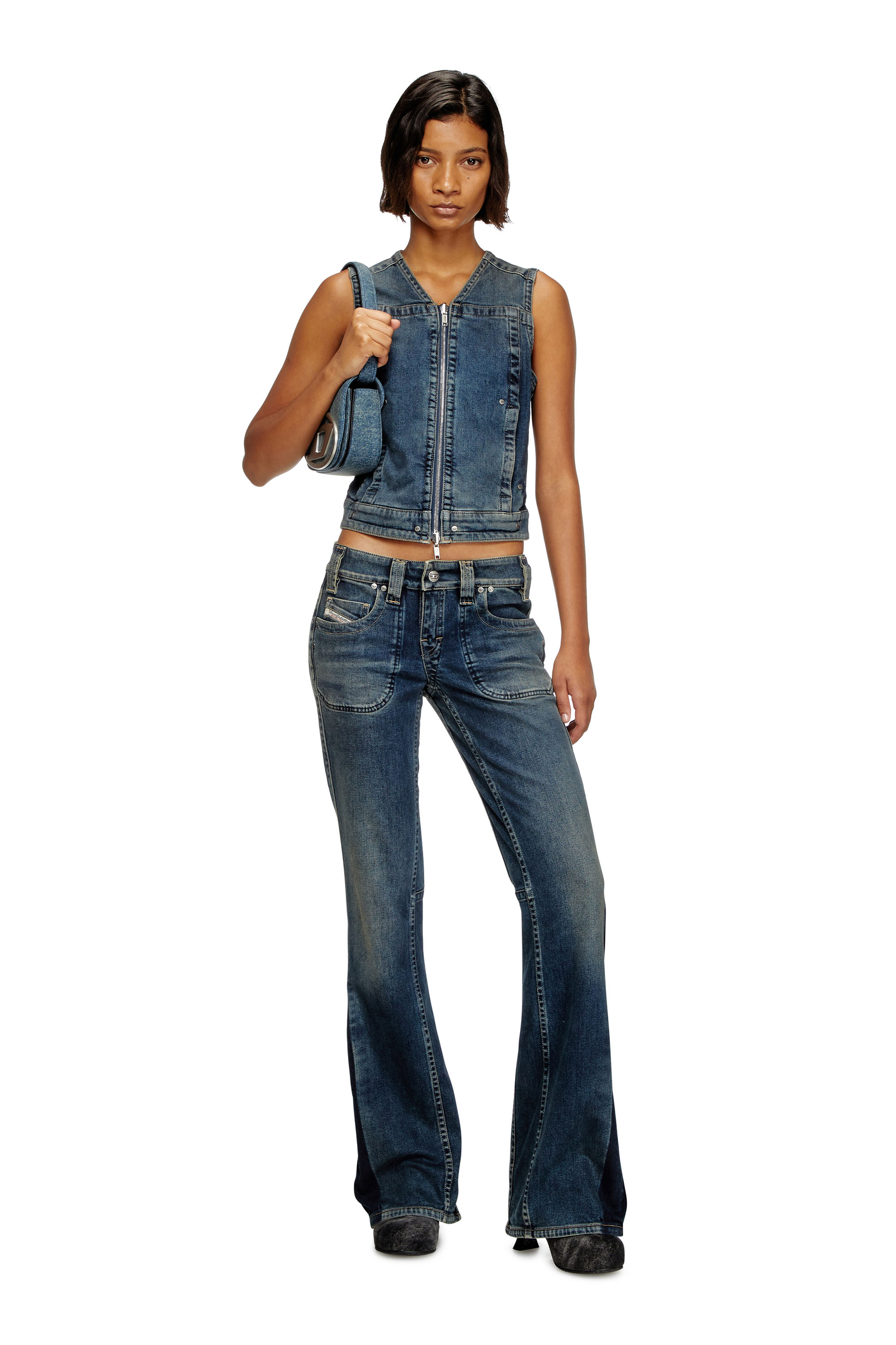 Diesel - DE-PROOF-RE, Female's Zipped top in Rehab denim in ダークブルー - 1