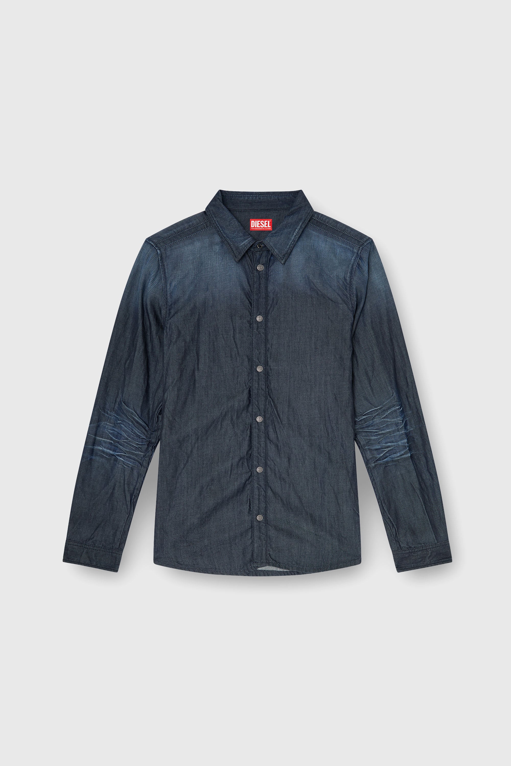 Diesel - D-SYNAR-FSJ1, Male's Shirt in creased denim in ダークブルー - 3