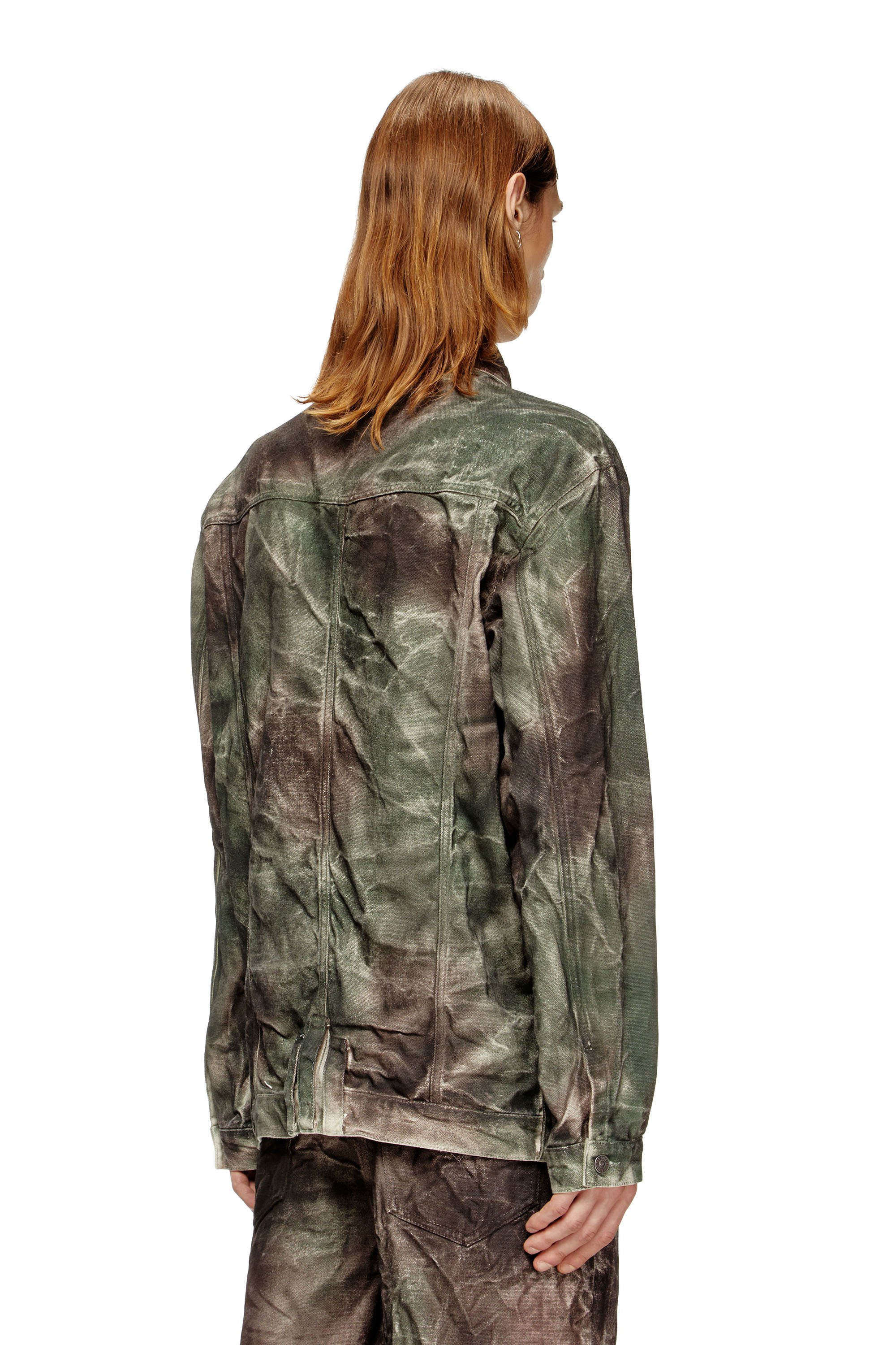 Diesel - J-THUG-JKT, Unisex's Trucker jacket in crinkled camo canvas in ブラウン/グリーン - 4