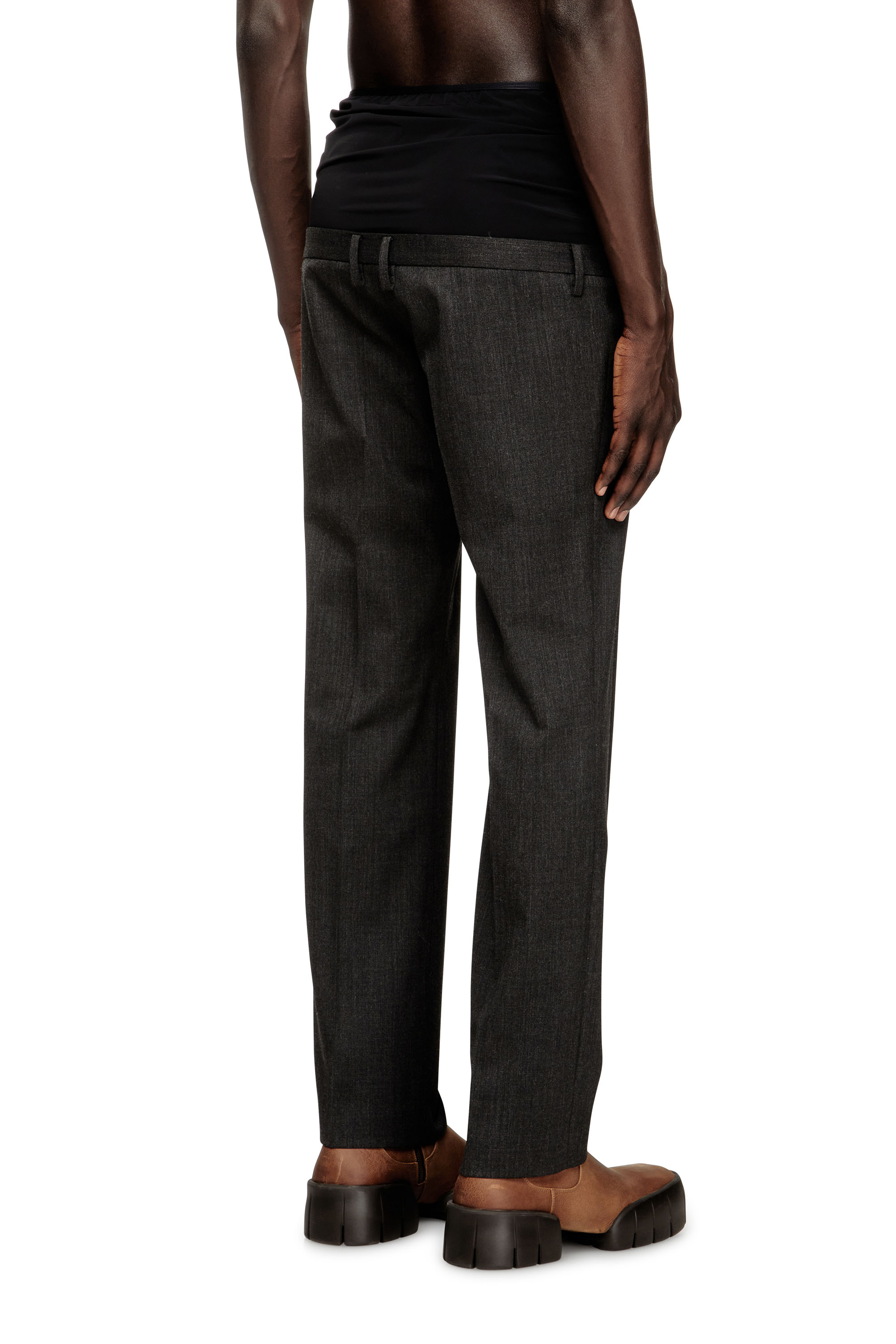 Diesel - P-AUREL-1, Male's Wool trousers with stretch waist in ダークグレー - 3