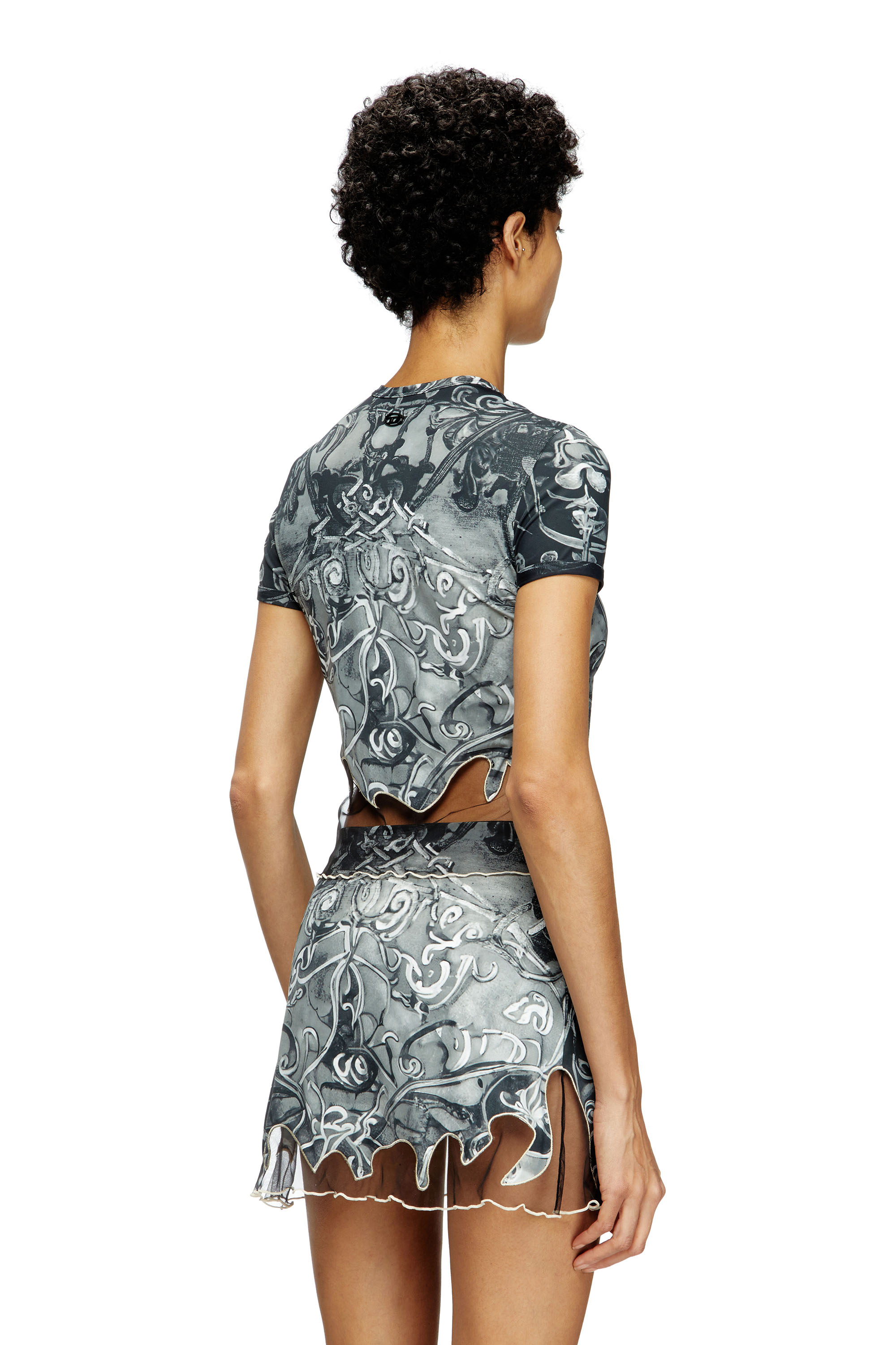Diesel - T-INLAY, Female's Nylon T-shirt with Heraldic print in ブラック/グレー - 4