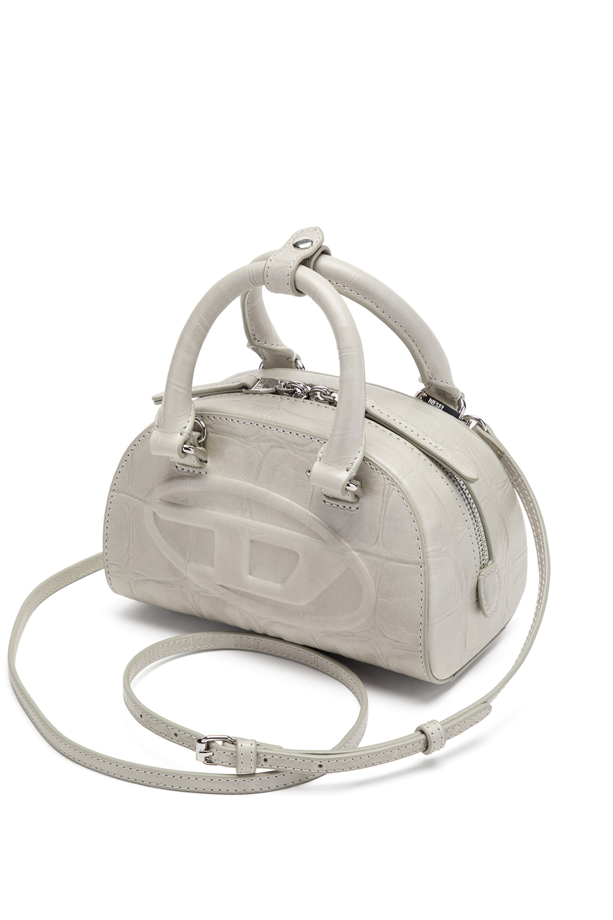 Diesel - 1DR DOME CROSSBODY, Female's 1DR Dome-Mini bowling bag in croc-effect leather in グレー - 4