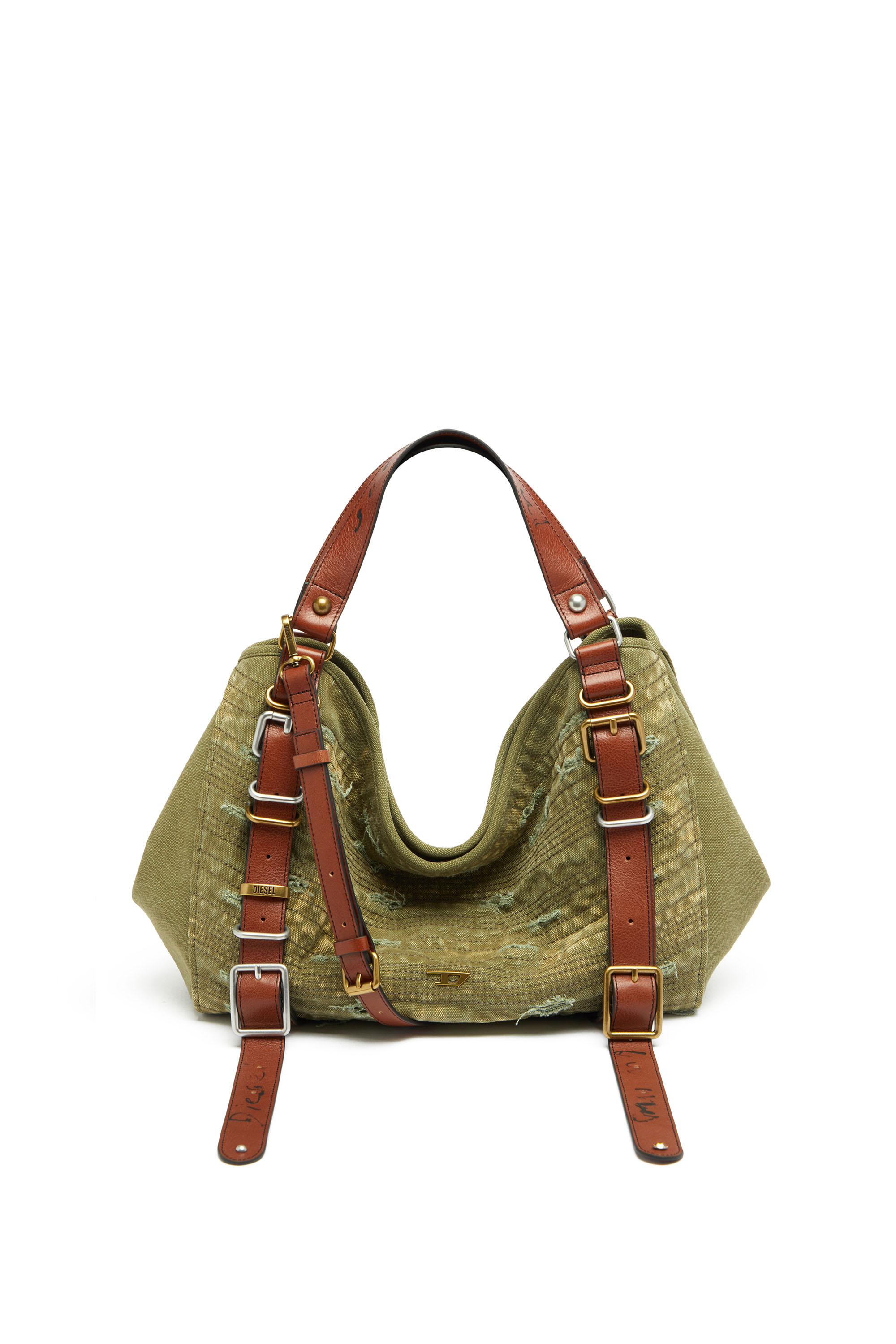 Diesel - D-ONE TOPHANDLE M, Unisex's D-One-Medium top-handle bag in distressed canvas in ミリタリーグリーン - 2