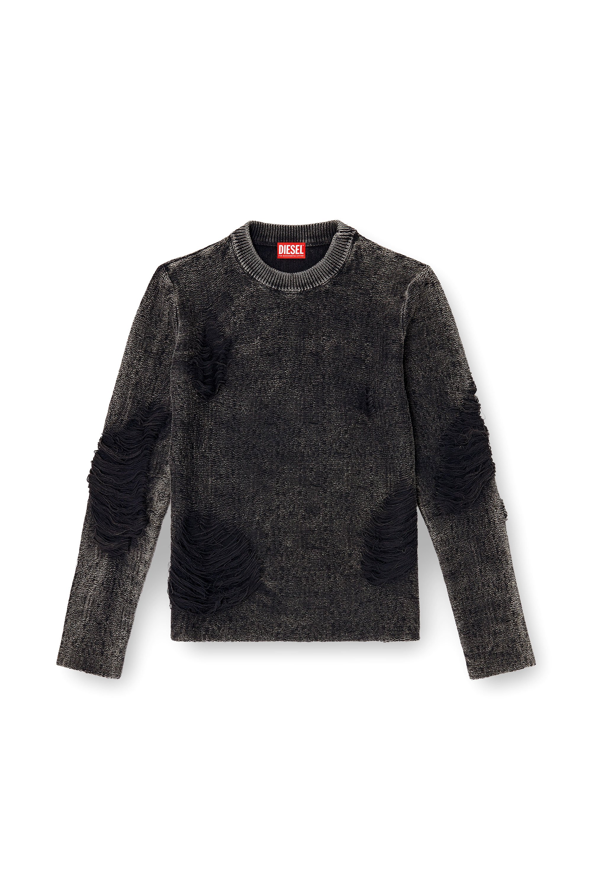 Diesel - K-FJORDI-ROUND, Male's Destroyed jumper with floating yarns in ブラック - 3