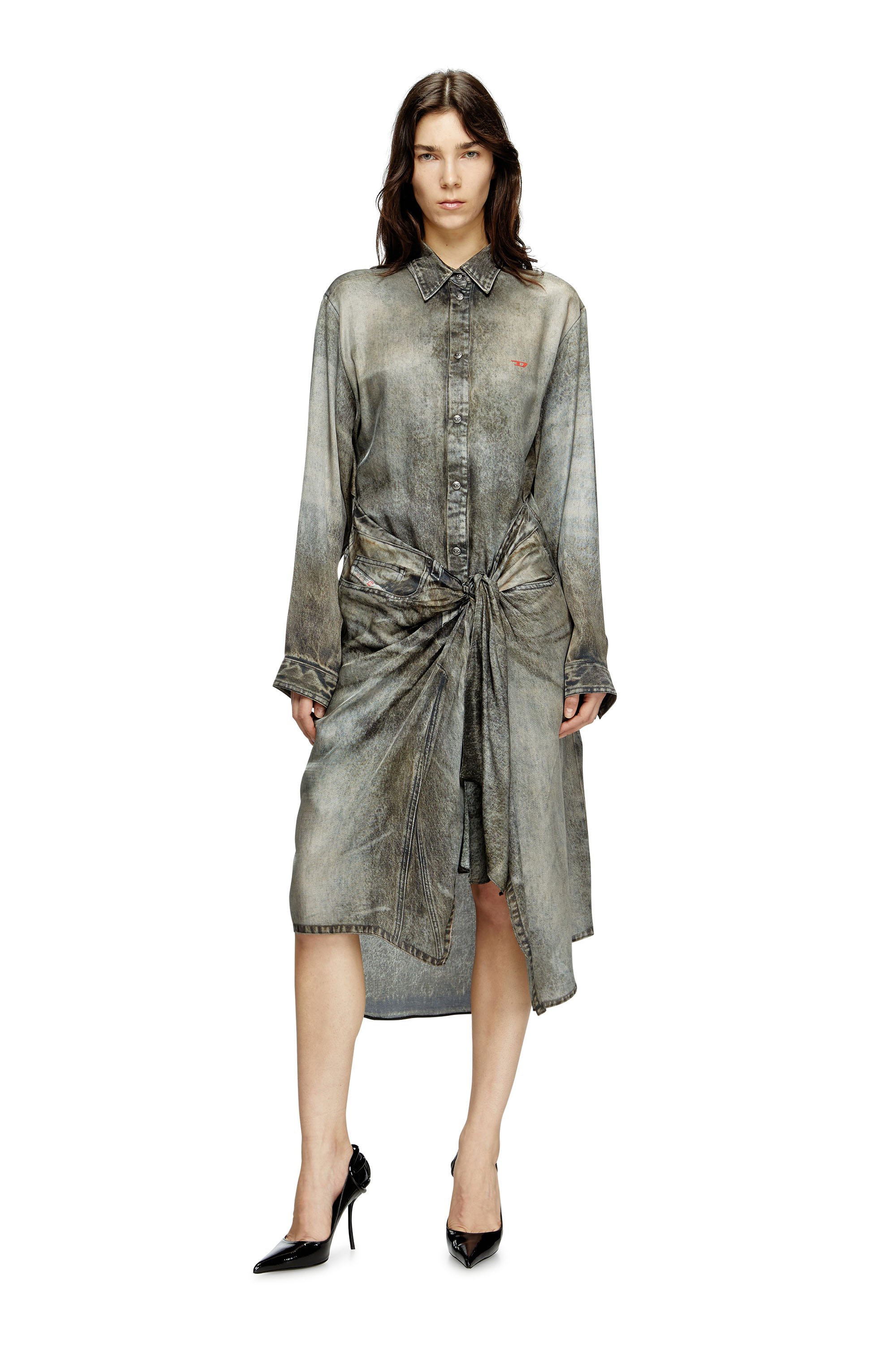 Diesel - D-ILETTA, Female's Wrap dress in denim-look viscose in ダークグレー - 2