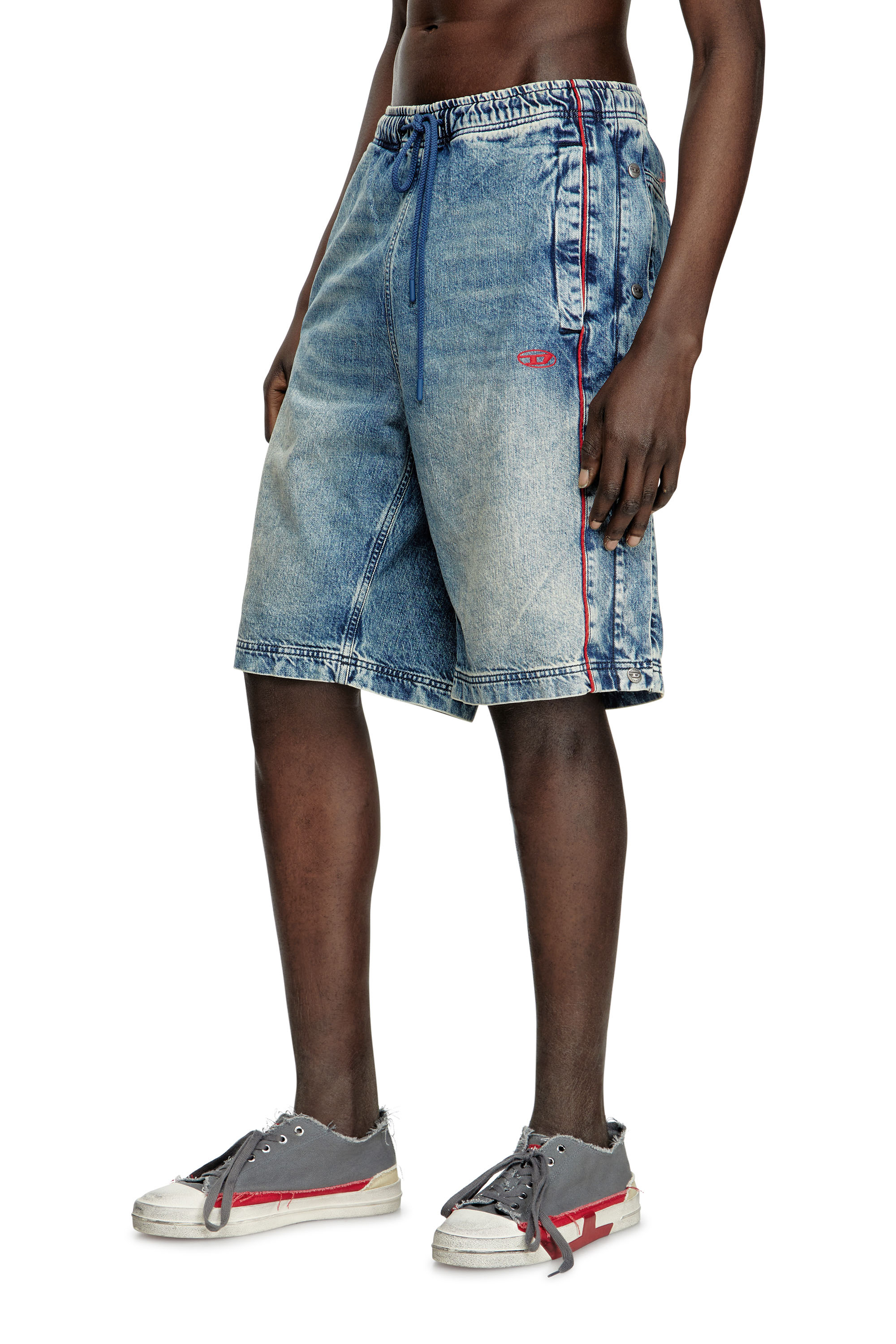 D-AXFOR-SHORT-S, ミディアムブルー Diesel - D-AXFOR-SHORT-S, Unisex's Denim shorts with red piping in ミディアムブルー - 3