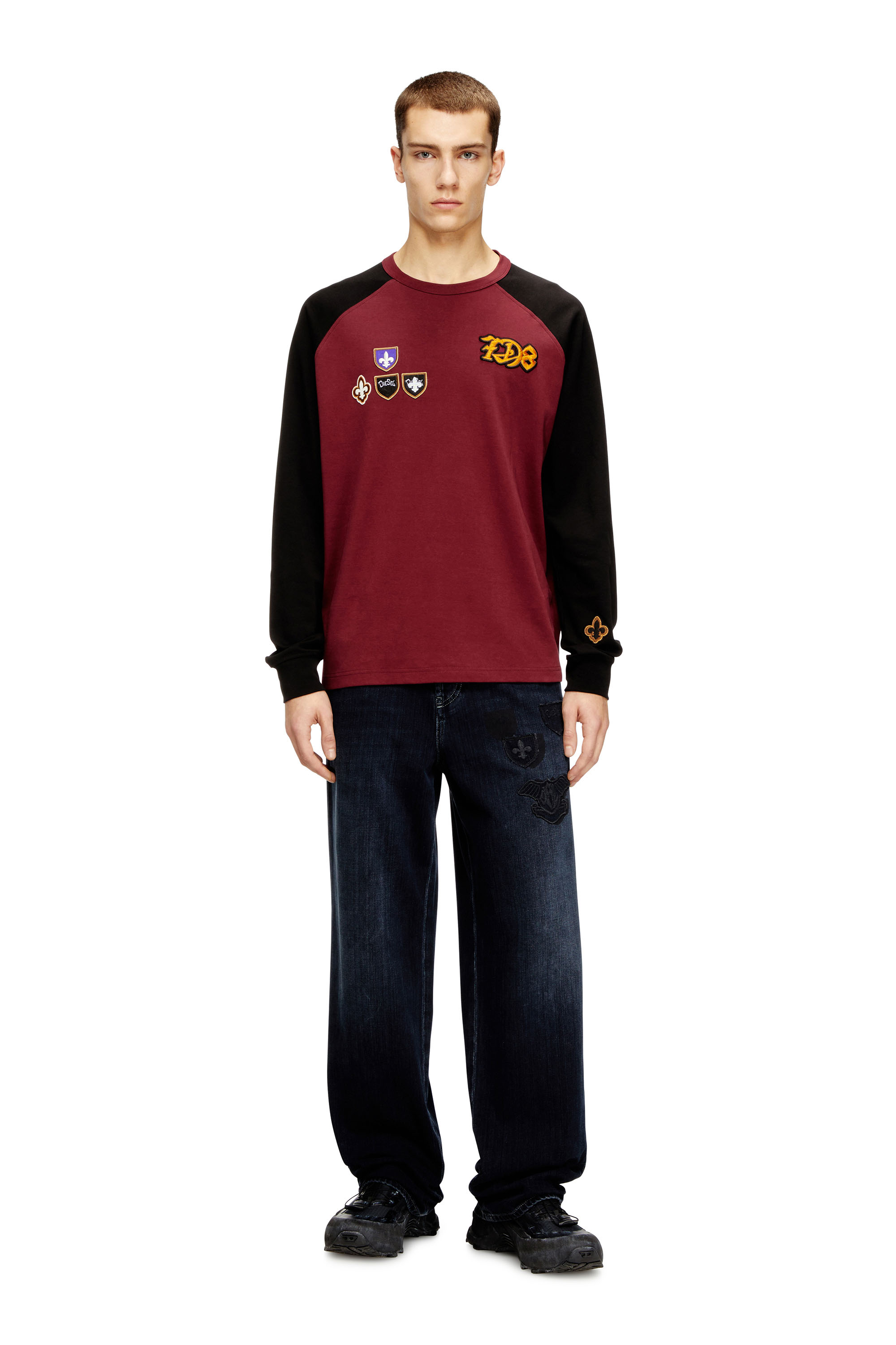 Diesel - T-NORM-LS-RAG-CP, Male's 長袖Tシャツ in ブラック/レッド - 1