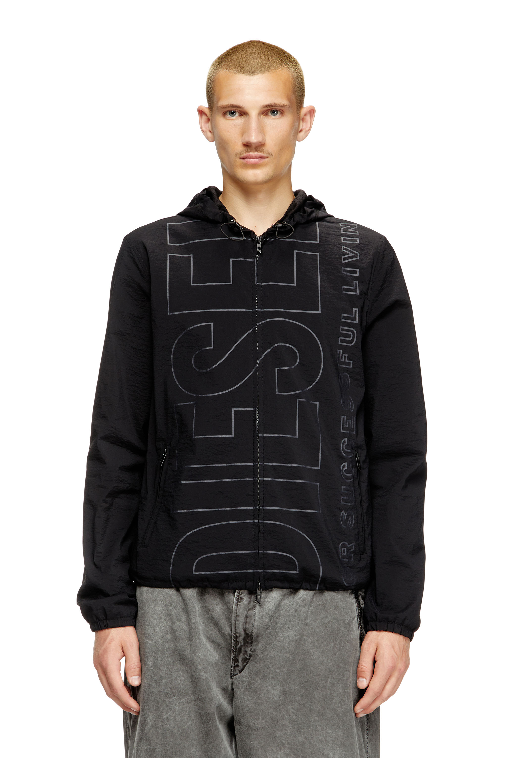 Diesel - J-ANDREW, Male's Nylon jacket with outline logo in ブラック - 1