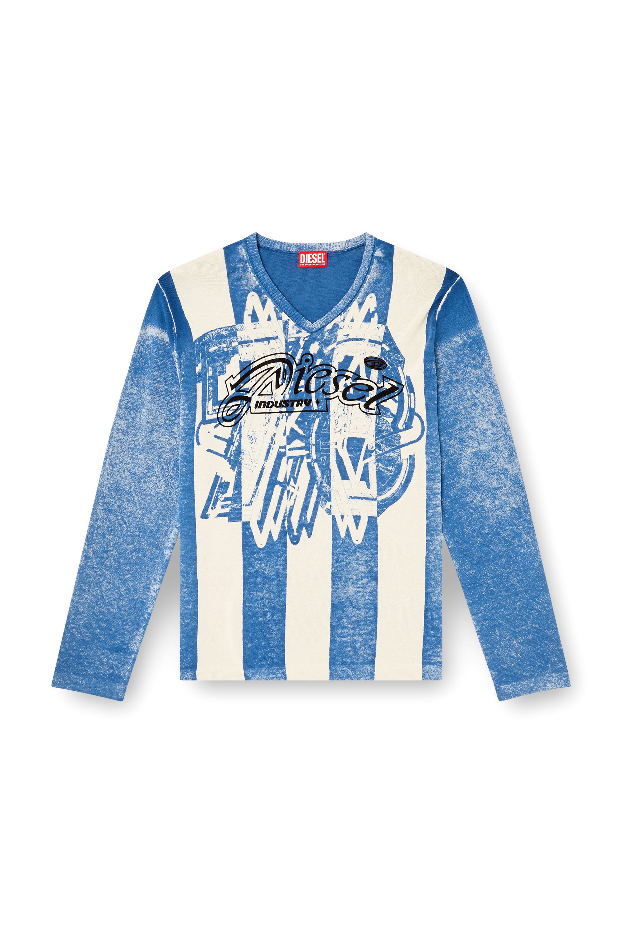 Diesel - K-OLIBA-V, Male's Inside-print striped jumper in ブルー/ホワイト - 3