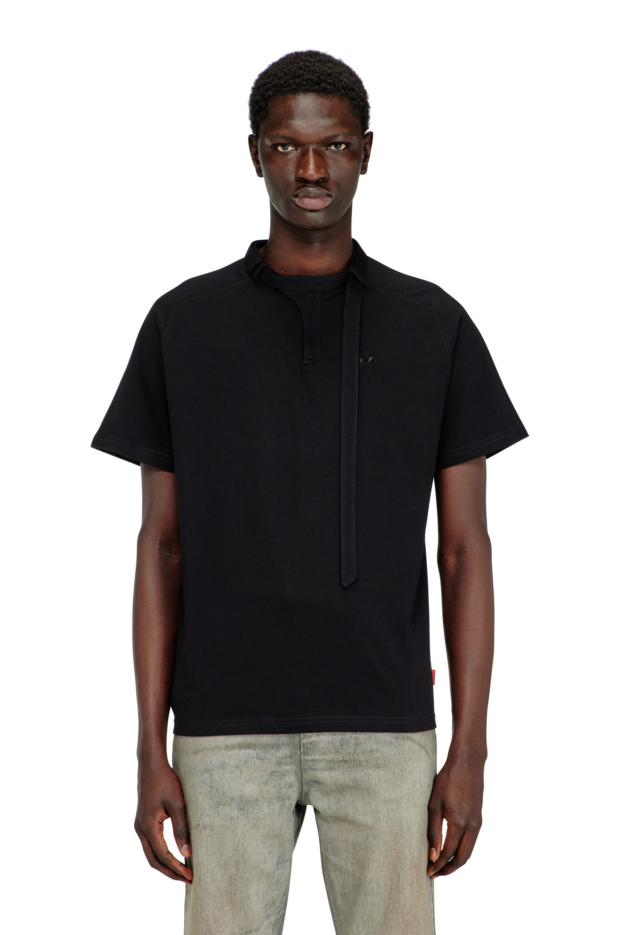 Diesel - T-KAUKO, Male's T-shirt with biker neck strap in ブラック - 1