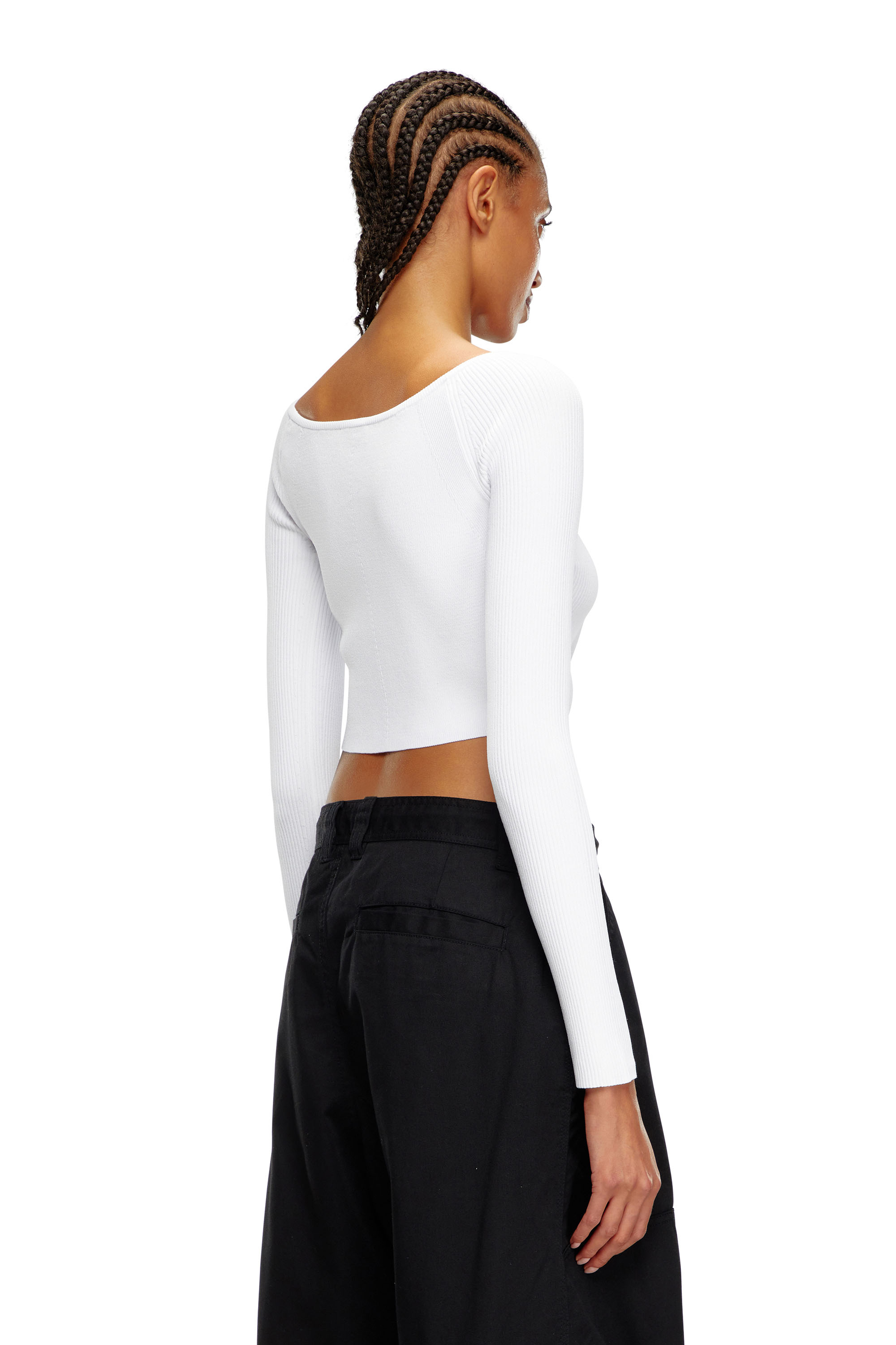 Diesel - M-VERA-LS, Female's Off-the-shoulder top in ribbed knit in ホワイト - 4