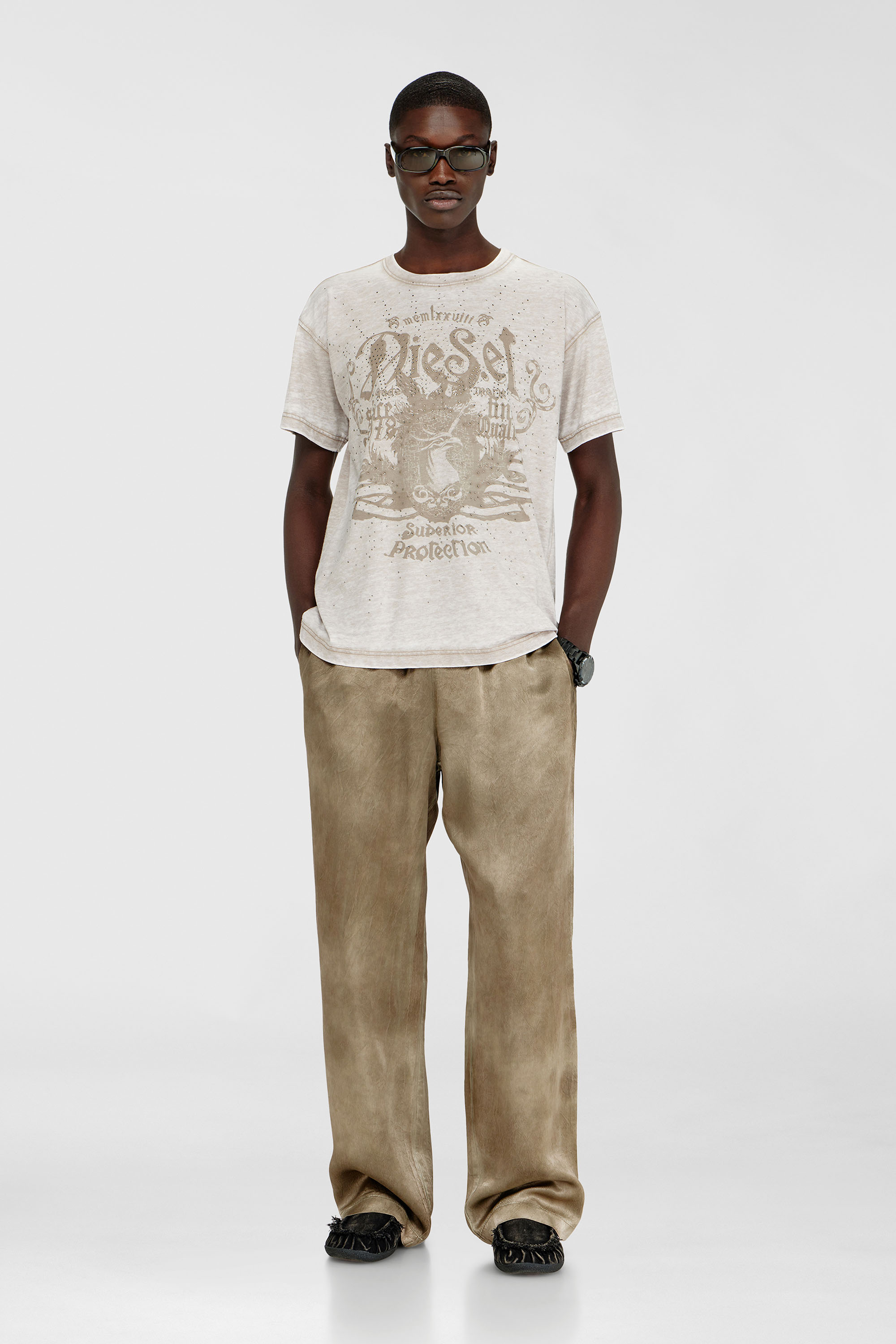 Diesel - T-NORM-AA8, Male's Tシャツ in ベージュ - 1