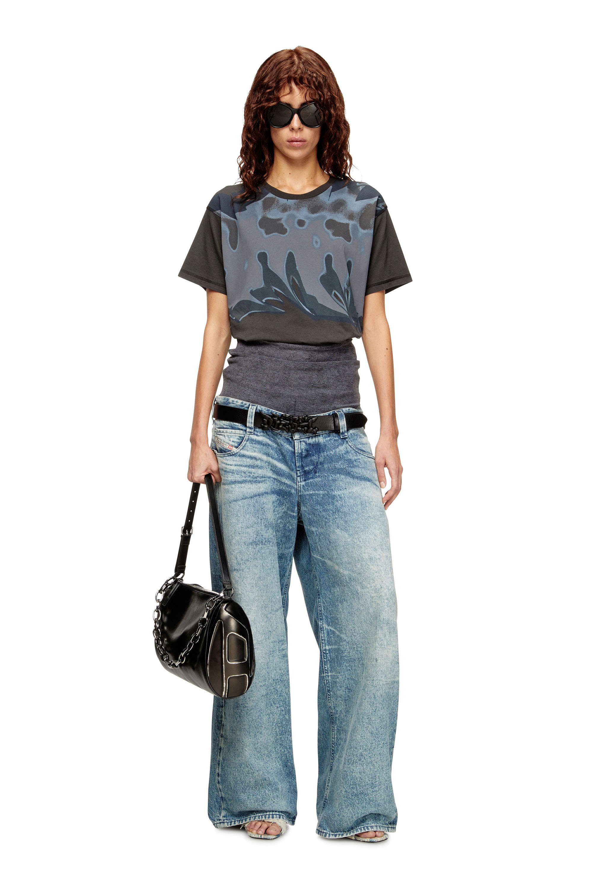 Diesel - T-PASSA, Female's Distressed T-shirt with graffiti print in ダークグレー - 1