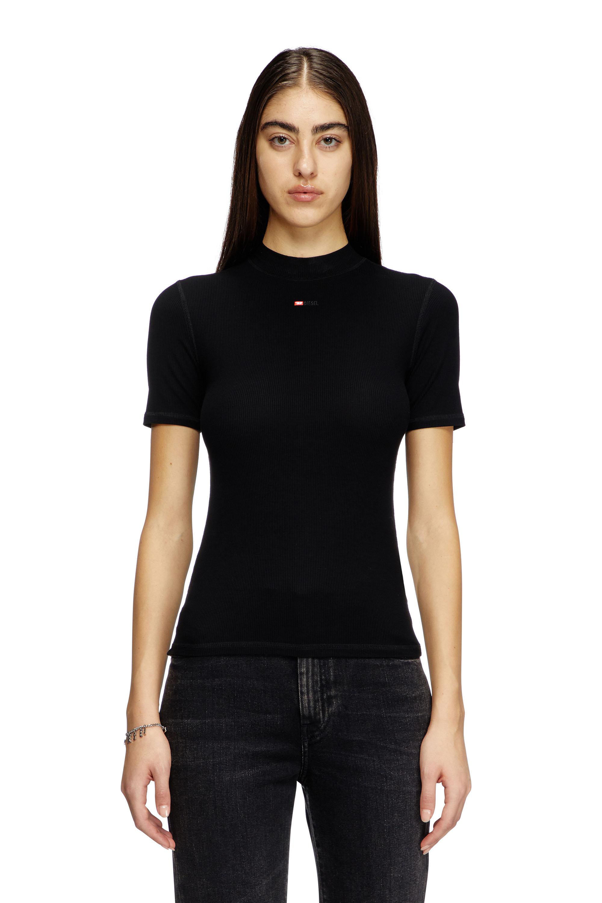 Diesel - T-MOKKY-MICRODIV, Female's Tシャツモックネックリブトップス in ブラック - 3