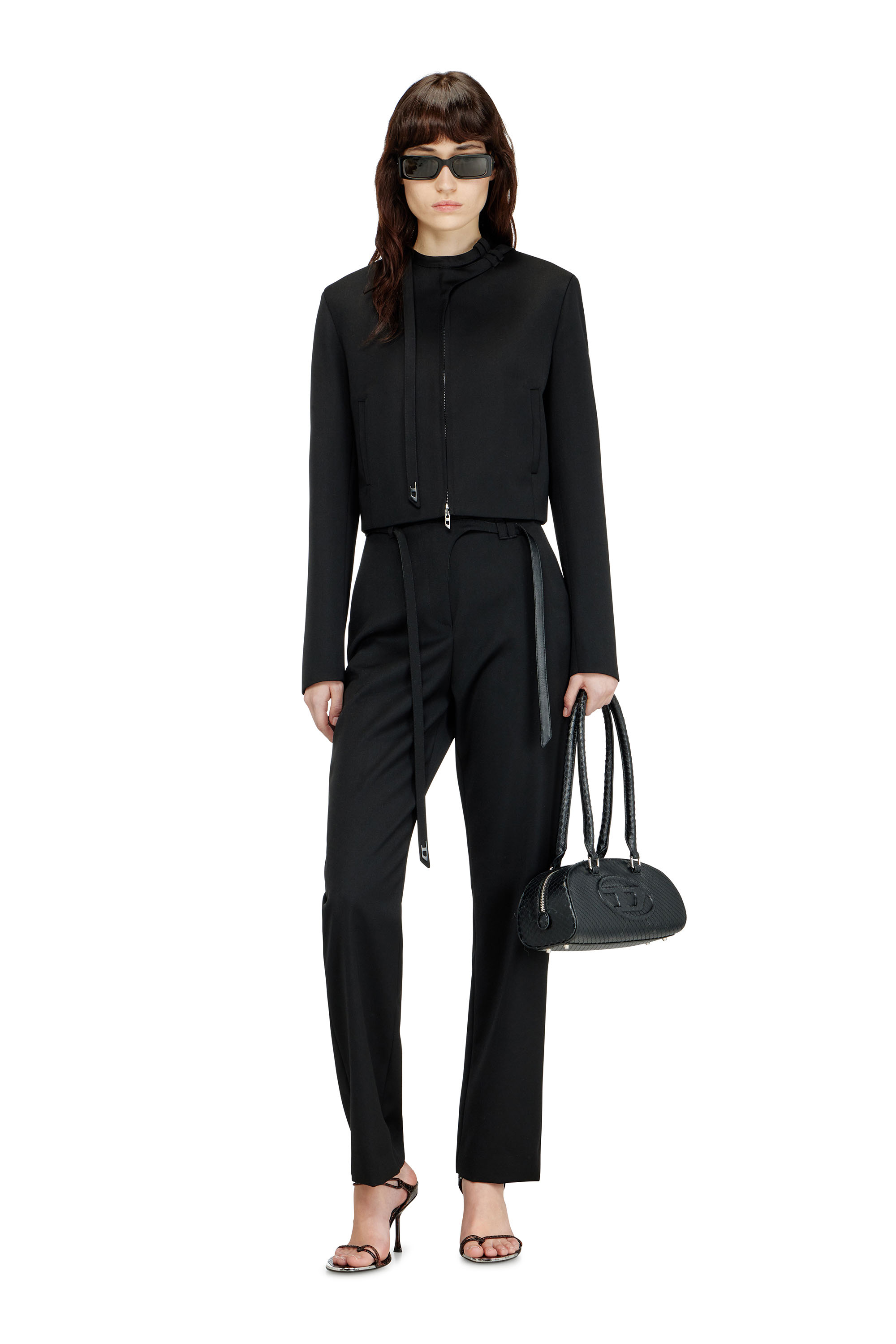 Diesel - P-IXIE-1, Female's Tailored pants with biker belt strap in ブラック - 2