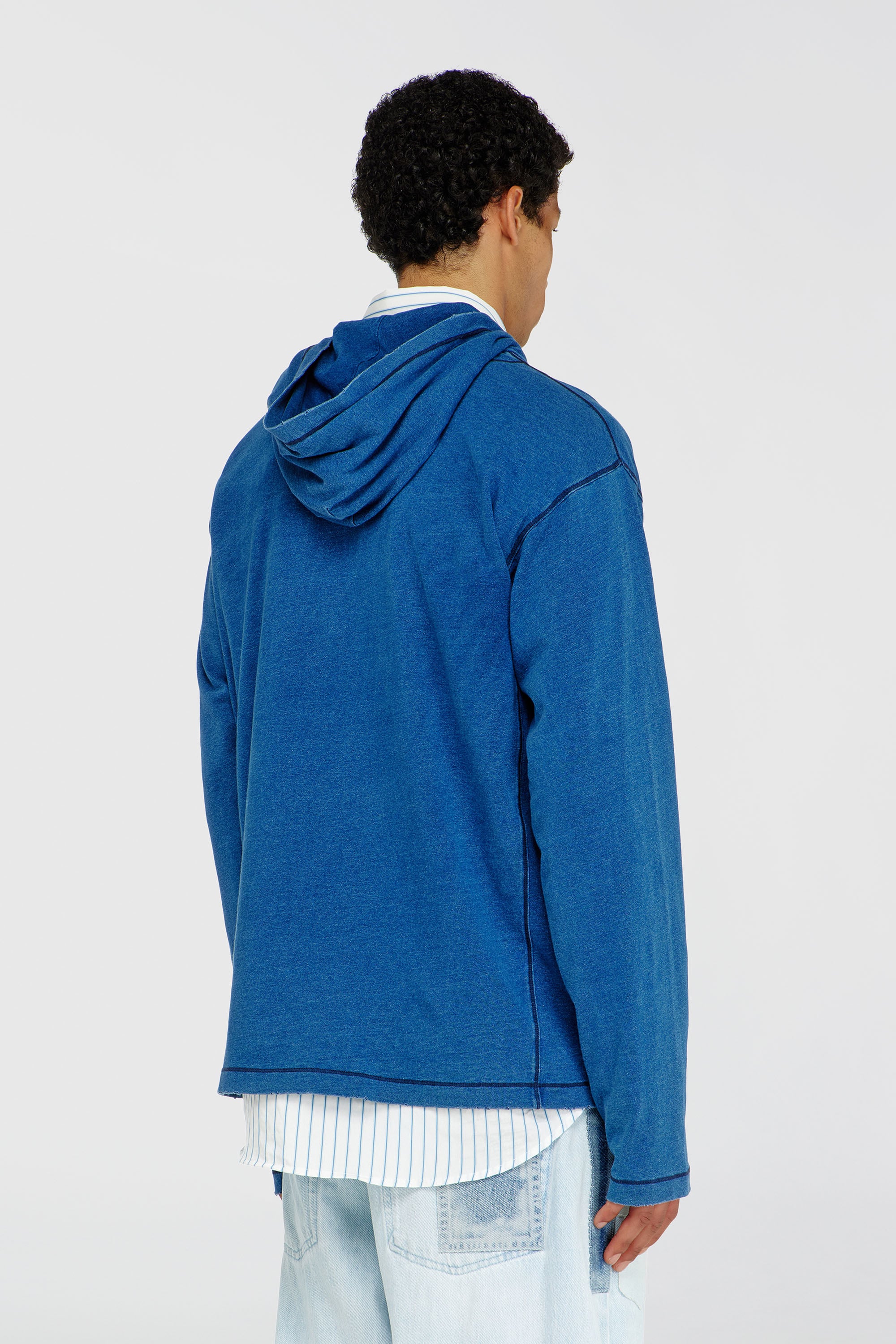 Diesel - T-NOX-LS-HOOD, Male's フード付き長袖Tシャツ in ミディアムブルー - 4