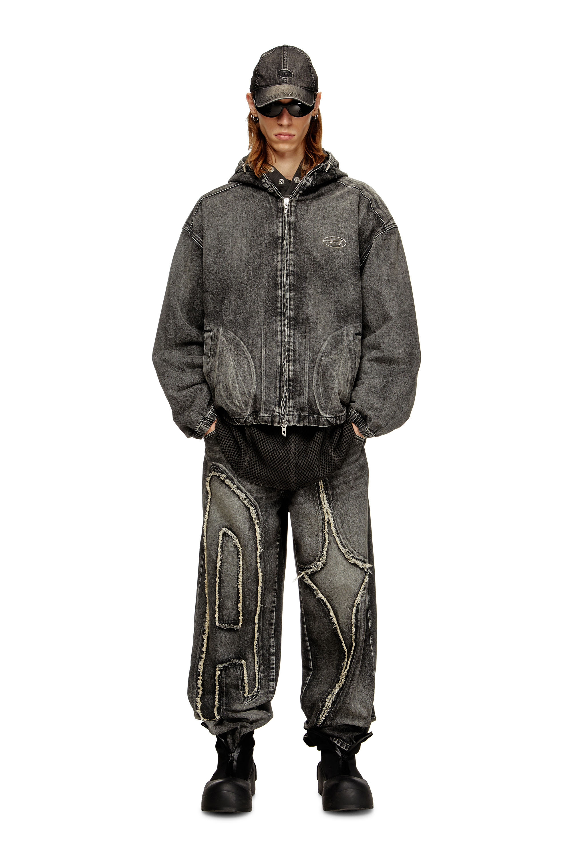 Diesel - THUGJACK, Unisex's Hooded jacket in faded denim in ブラック - 1