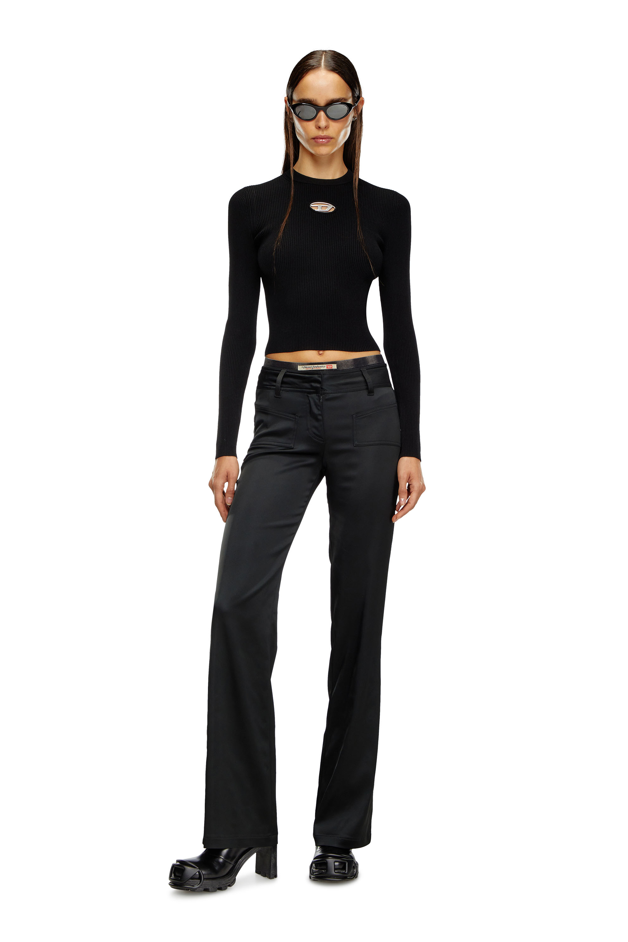 Diesel - M-VALARI, Female's Rib-knit viscose-blend top with Oval D in ブラック - 1