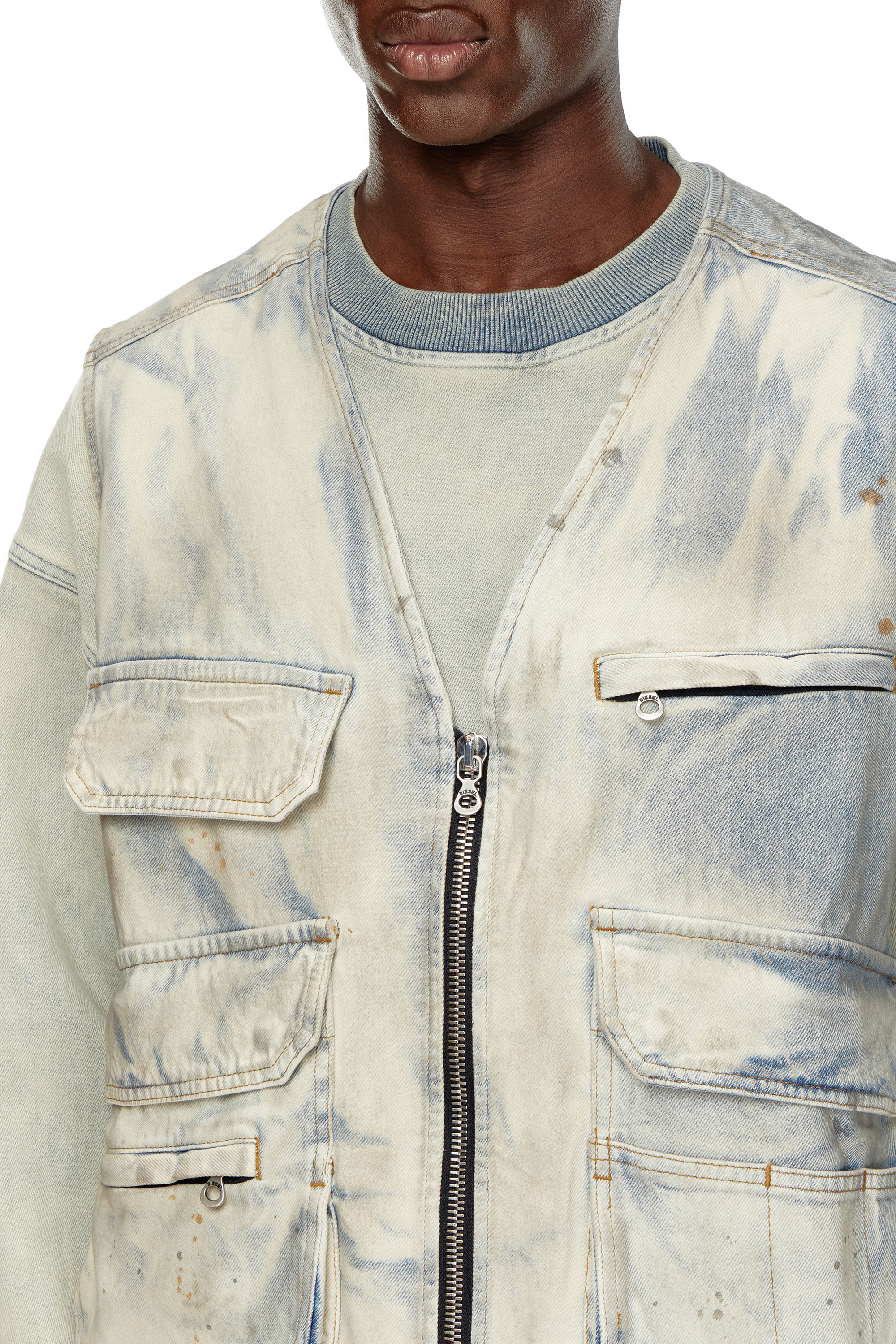 Diesel - D-SAMP-S, Male's Sleeveless jacket in solarised denim in ブルー/ホワイト - 5