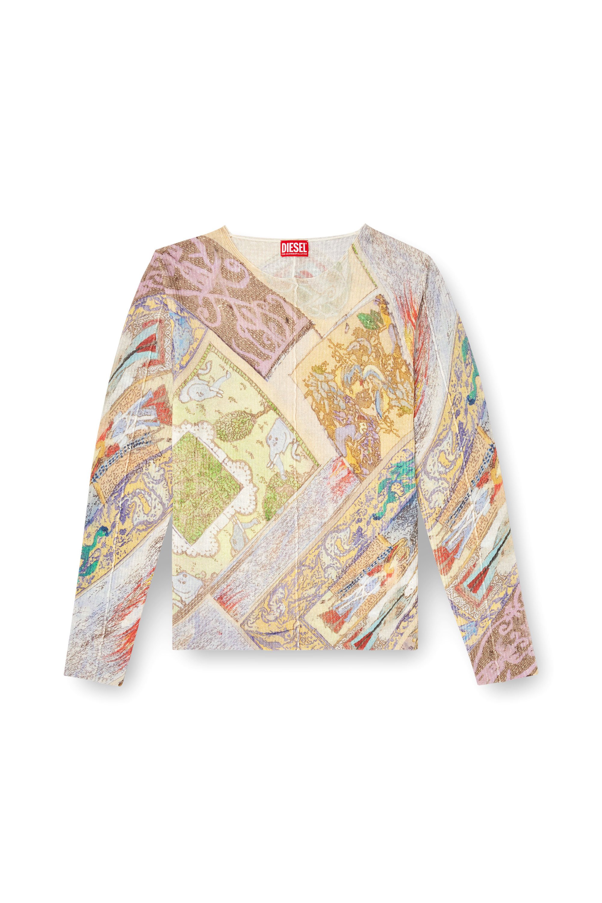 Diesel - K-RENTON, Male's Linen jumper with medieval print in ベージュ/イエロー - 3