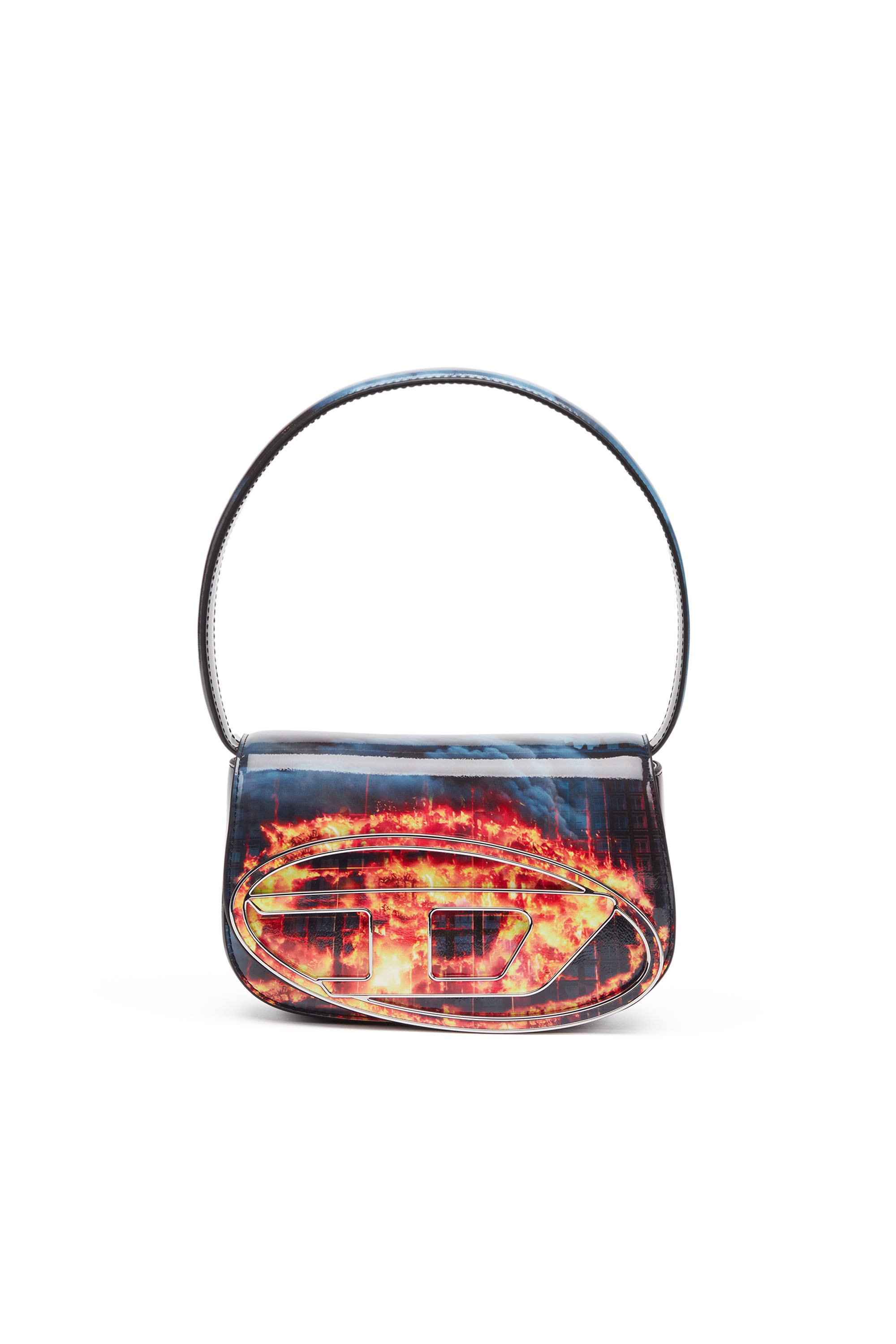 Diesel - 1DR, Female's 1DR-Iconic shoulder bag with fire print in ブルー/レッド - 1