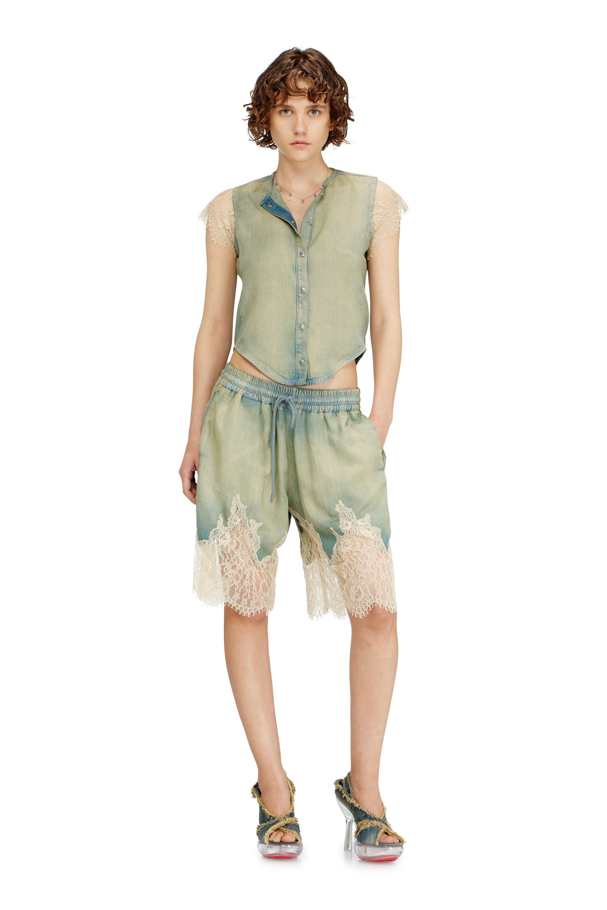 Diesel - DE-MALKIA-S3, Female's Bermuda shorts in denim and lace in null - 2