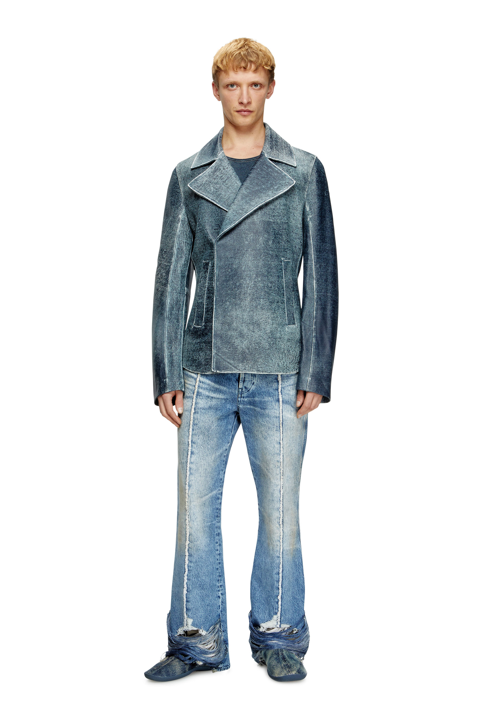 Diesel - L-WERNER, Male's Jacket in denim-treated leather in ダークブルー - 1