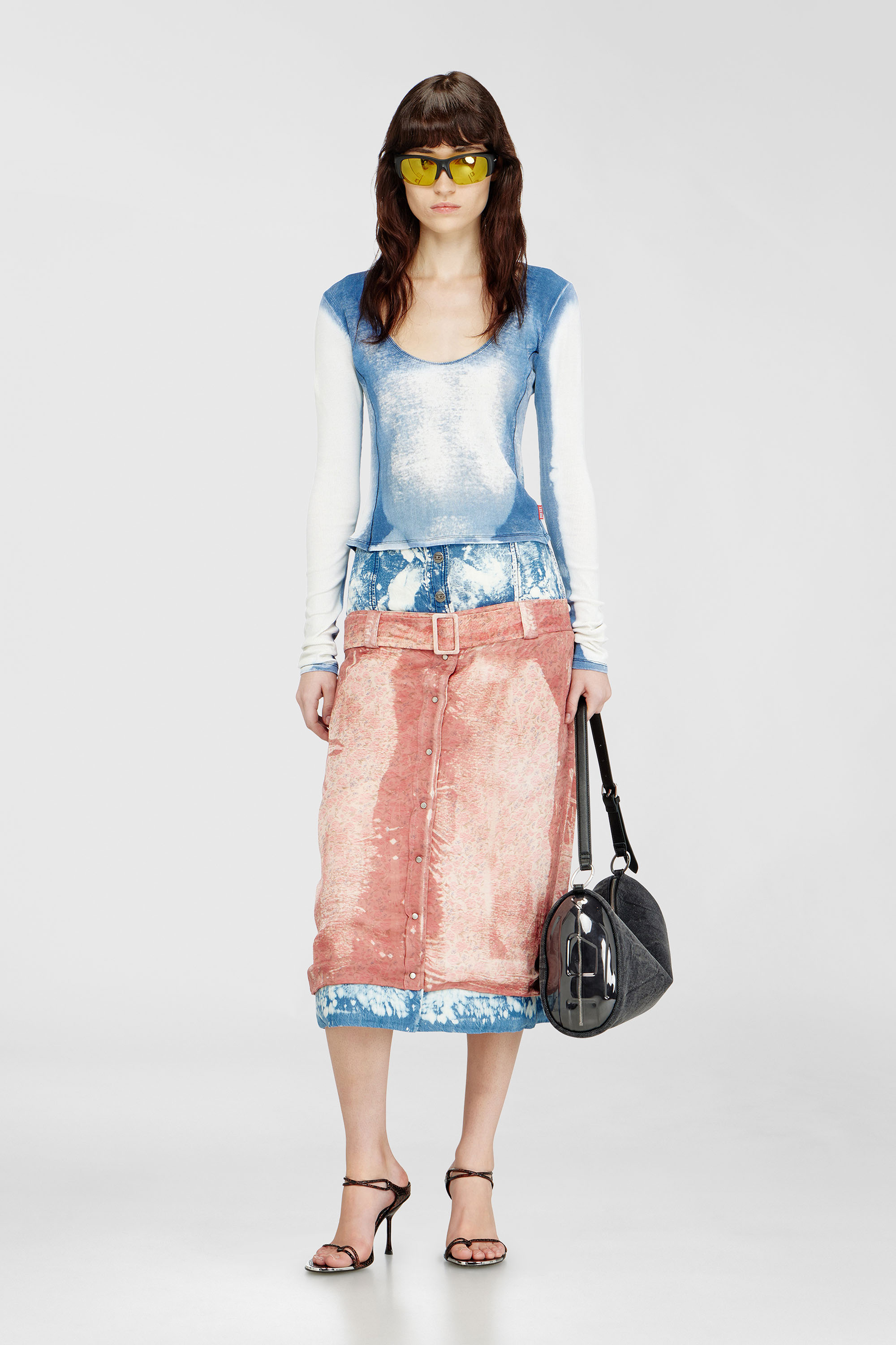 Diesel - T-ULIO, Female's Rib-jersey top with X-ray denim effect in ライトブルー - 2