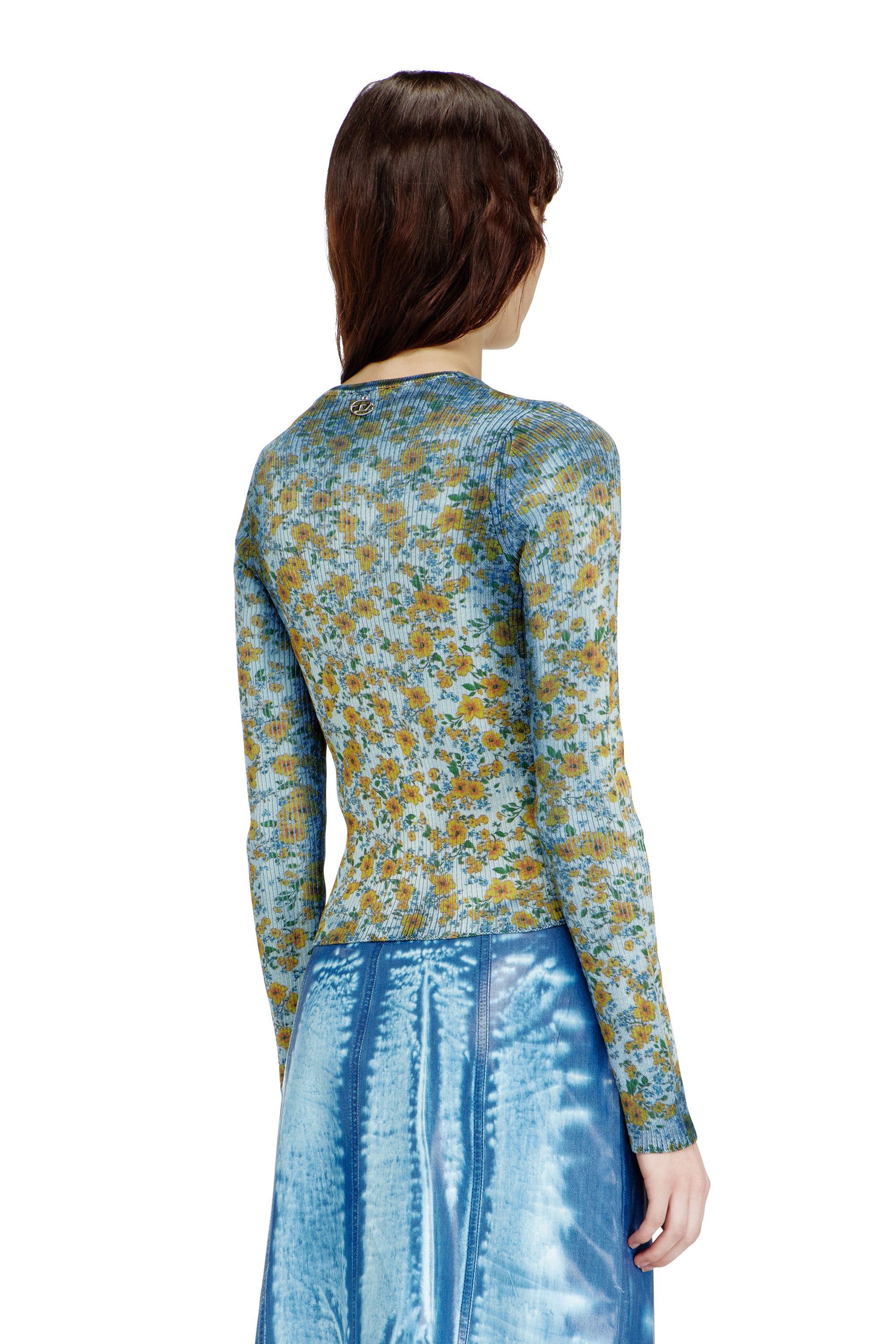 Diesel - M-EGE, Female's Rib-knit top with floral X-ray effect in ブルー - 4
