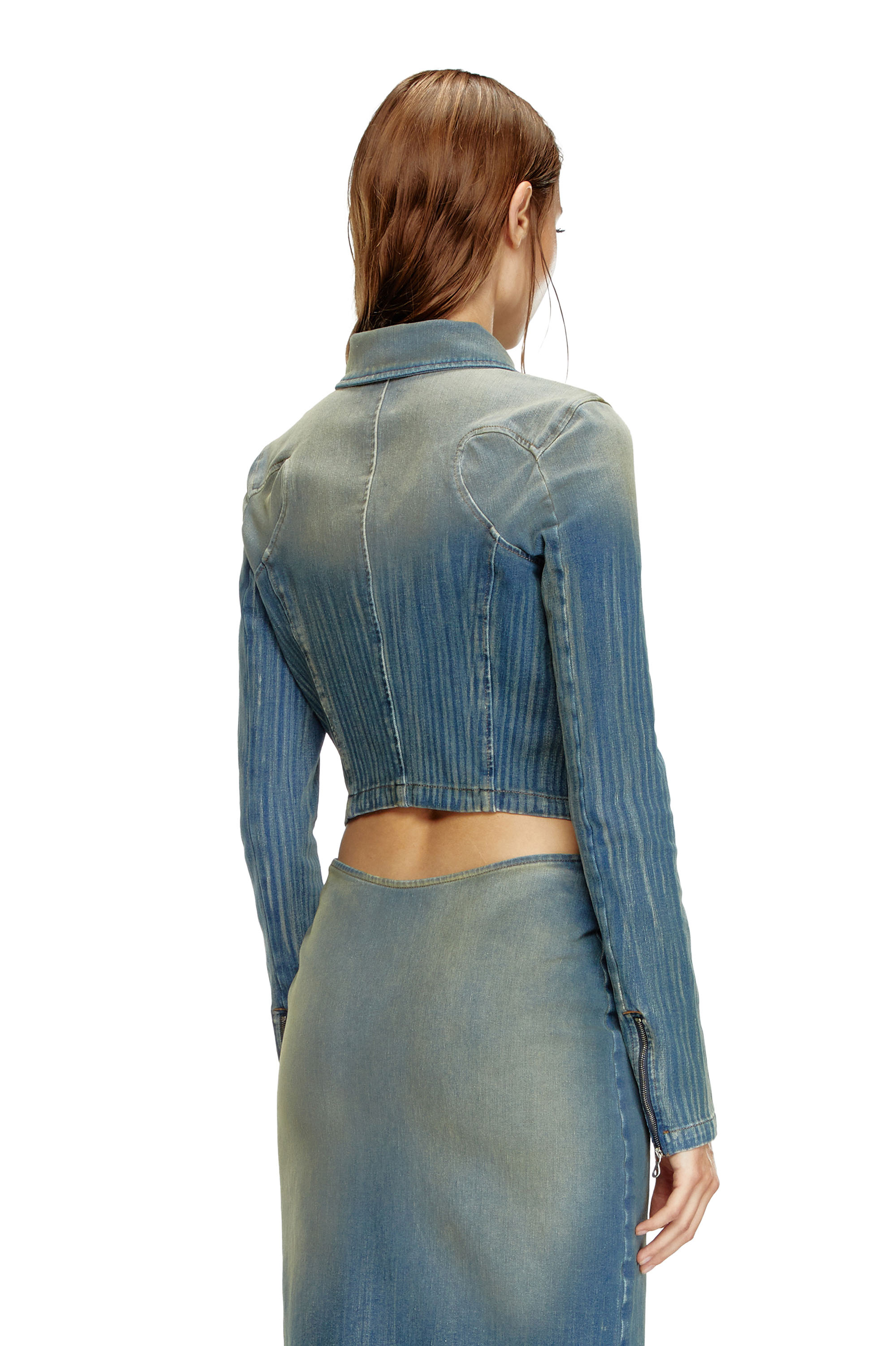 Diesel - DE-SILEN-S, Female's Cropped jacket in light streaky denim in ミディアムブルー - 4