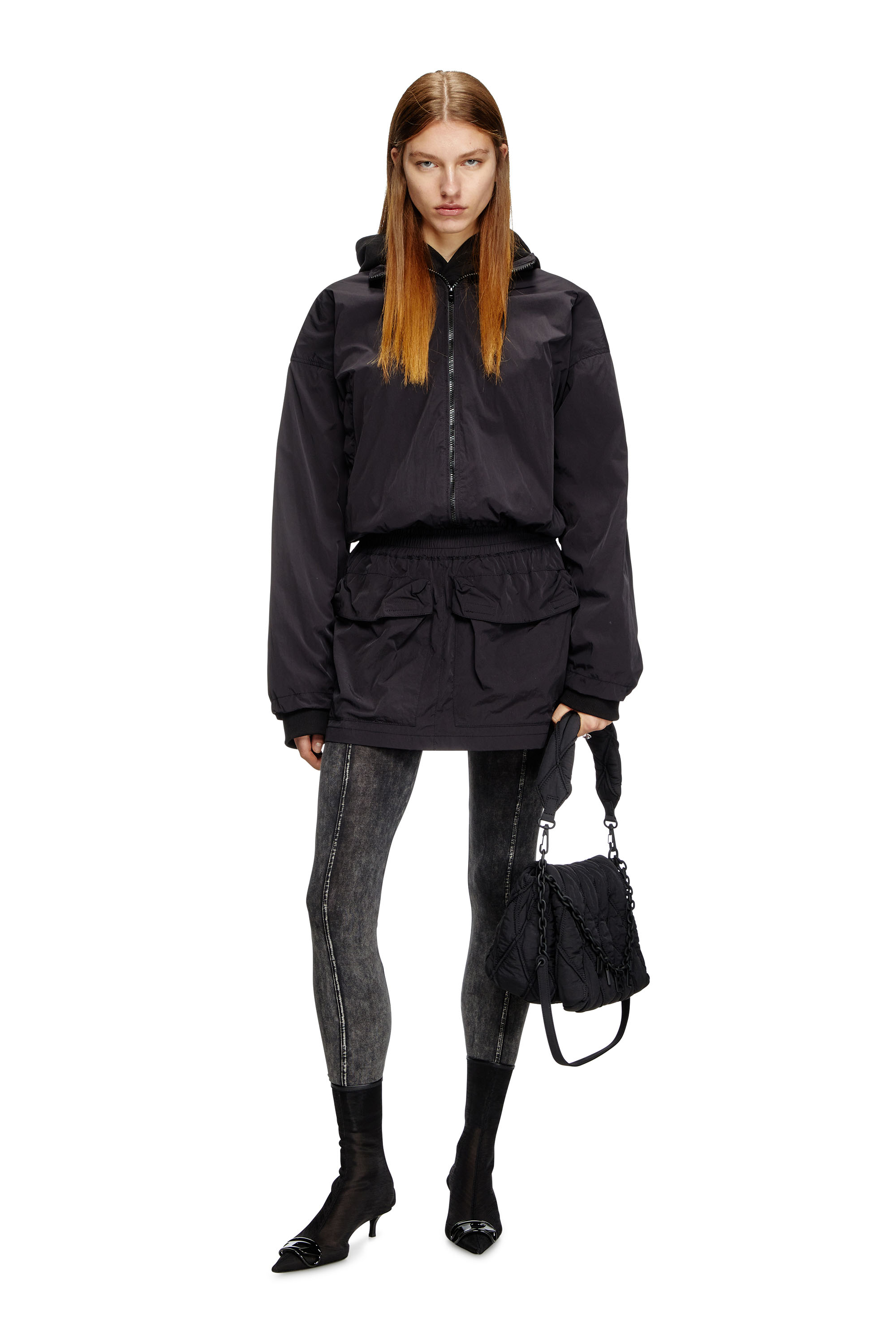 Diesel - O-CEAN, Female's Crinkled mini skirt with utility pockets in ブラック - 2