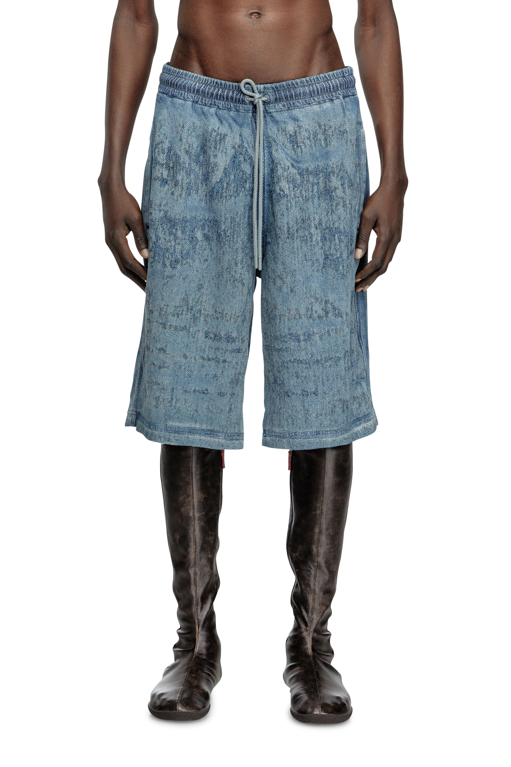 Diesel - D-ENIMOS-SHORT-FSG, Male's Bermudas in ultra-destroyed jacquard denim in ミディアムブルー - 3
