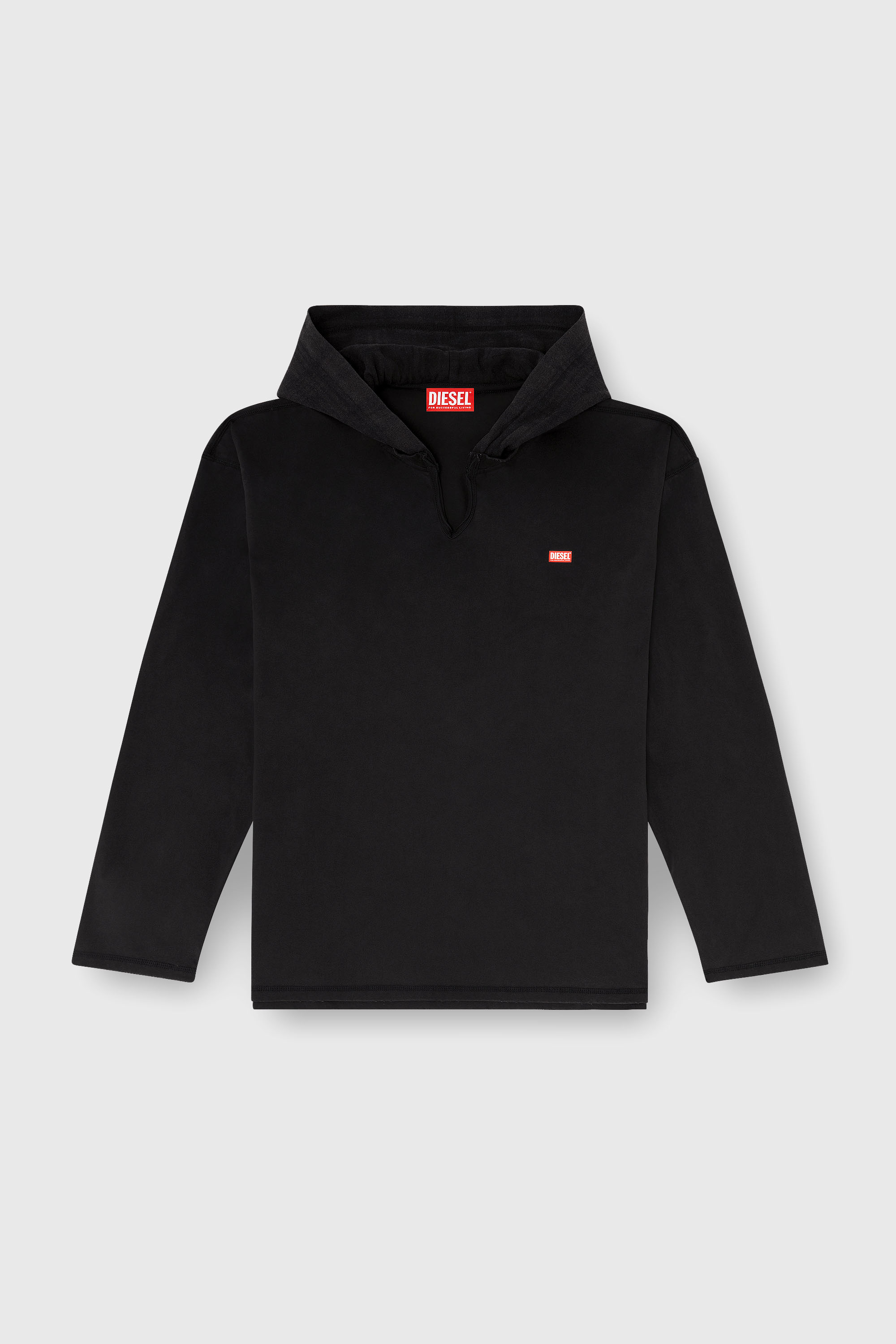 Diesel - T-BOXT-LS-HOOD-CHECK, Male's フード付き長袖Tシャツ in ブラック - 2